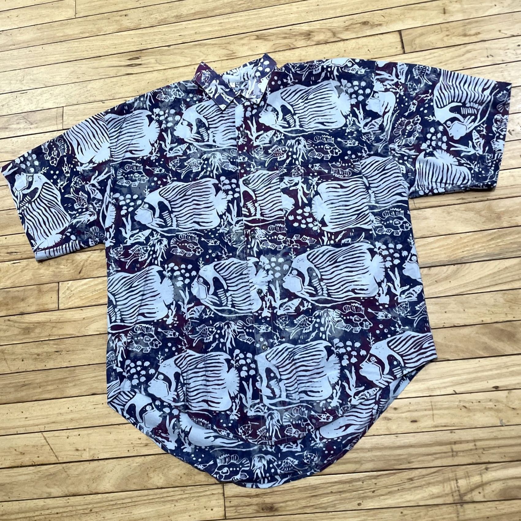 Vintage Java Lava Go With Flow Vintage 90s Fish Print Shirt Men L Blue Oversized Button-Up Casual Shirts Size US L / EU 52-54 / 3 - 2 Thumbnail