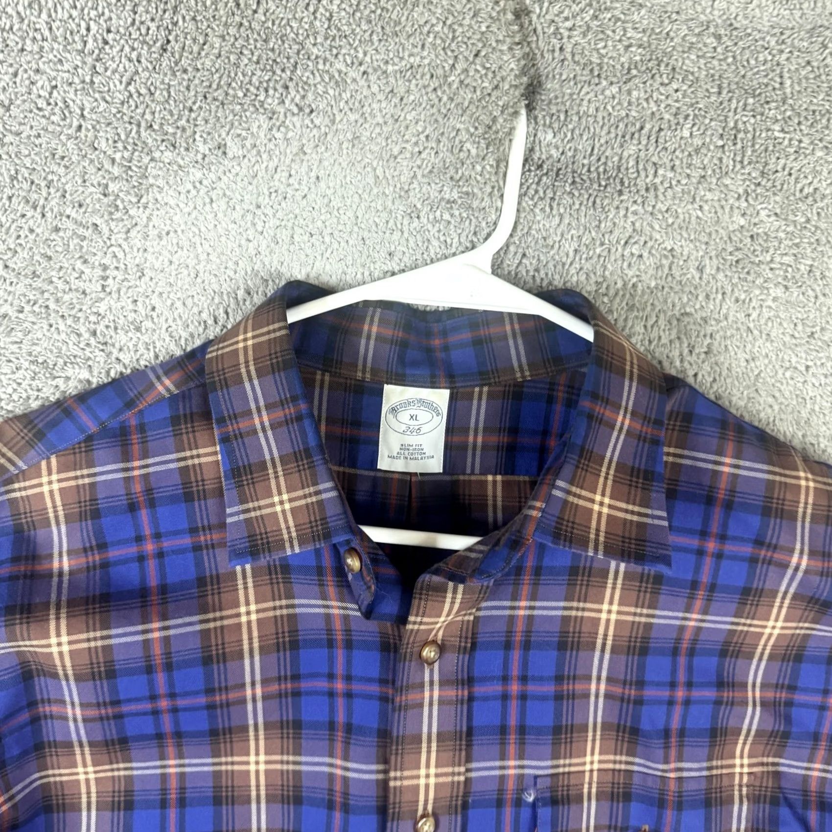 Brooks Brothers Brooks Brothers Shirt Mens XL Blue Plaid Non Iron Slim Fit Cotton Button Front Shirt Size US XL / EU 56 / 4 - 7 Thumbnail