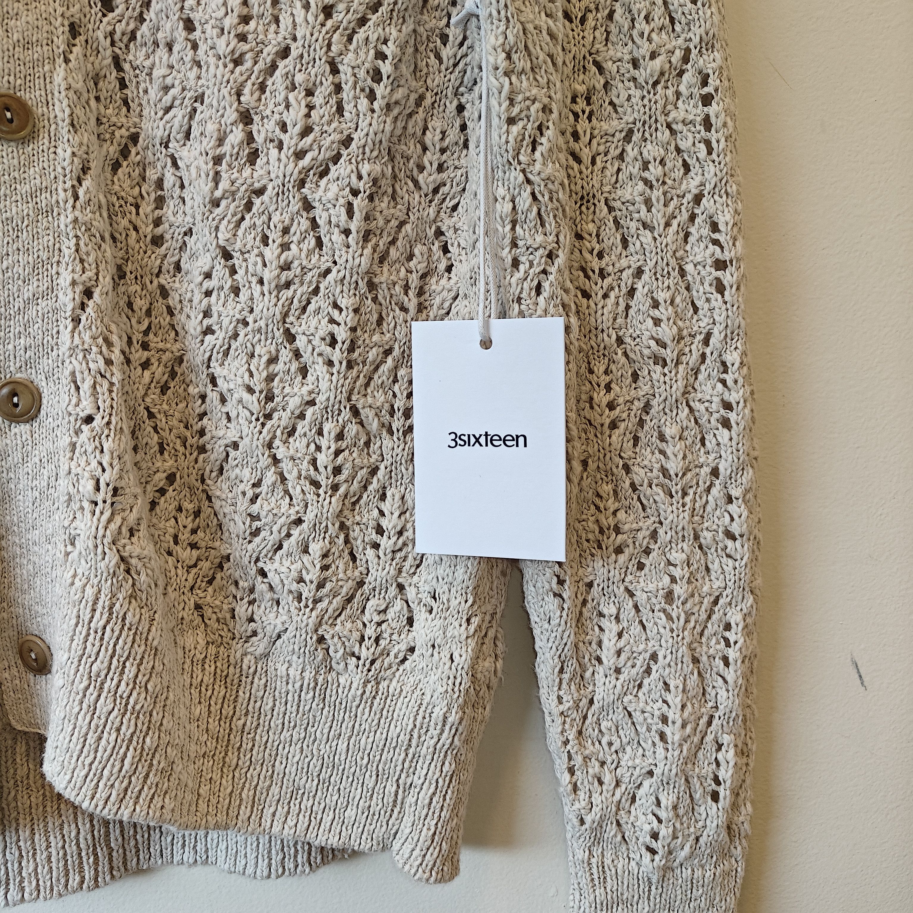 3sixteen NWT Knit ecru cardigan, crochet fits small $298 Size US M / EU 48-50 / 2 - 4 Thumbnail