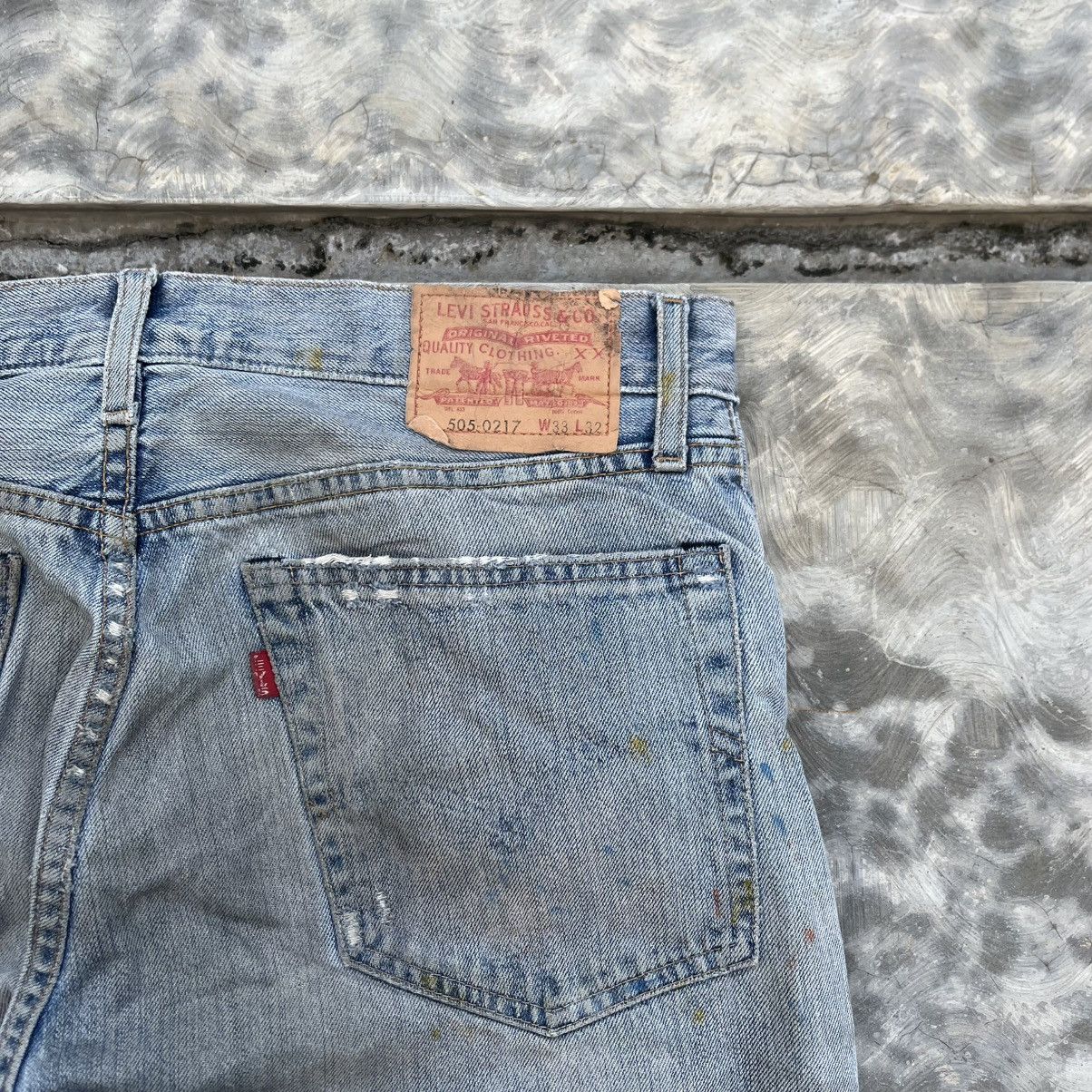 Levi's Vintage Clothing Vtg Levi’s Big E 505 Selvedge Denim Patchwork Size US 33 - 10 Thumbnail