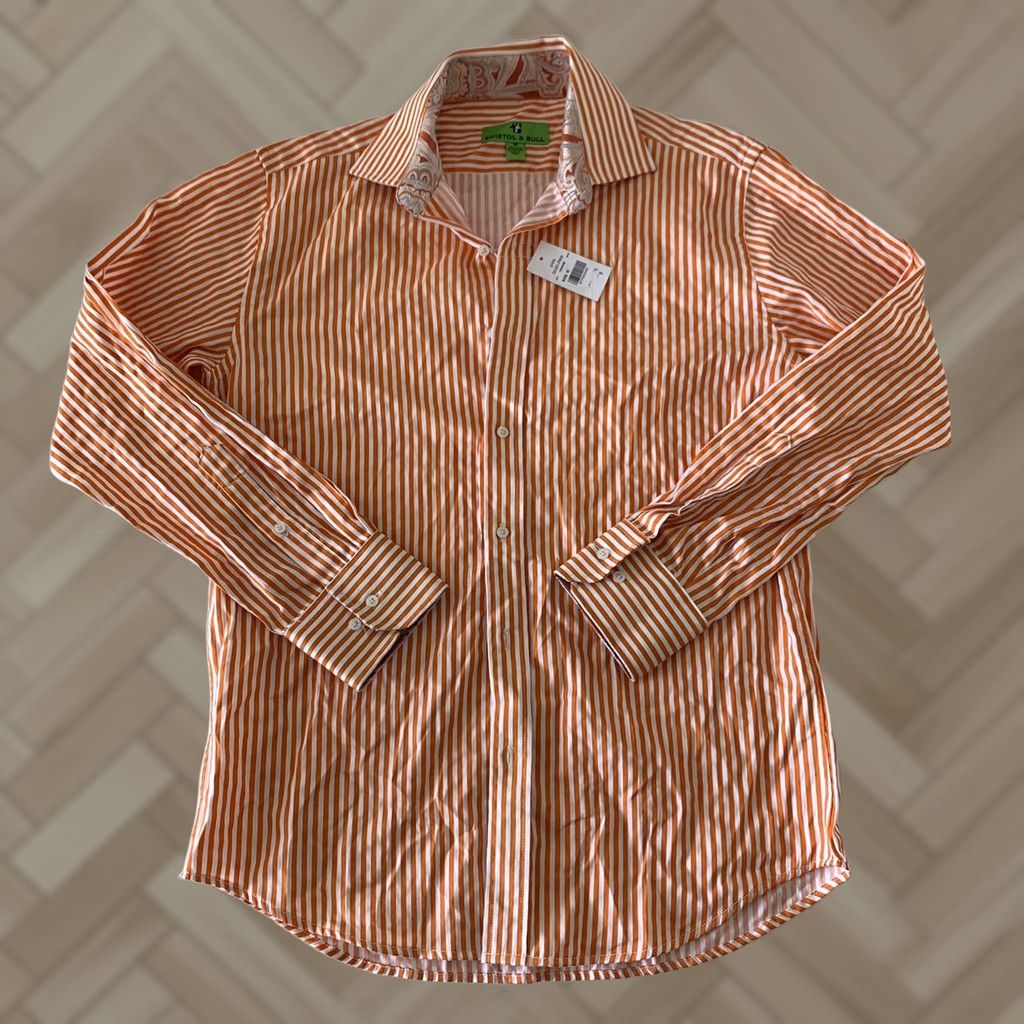 Vintage Bristol & Bull Shirt Striped Long Sleeve Button-Up Men's M Orange Size US M / EU 48-50 / 2 - 1 Thumbnail