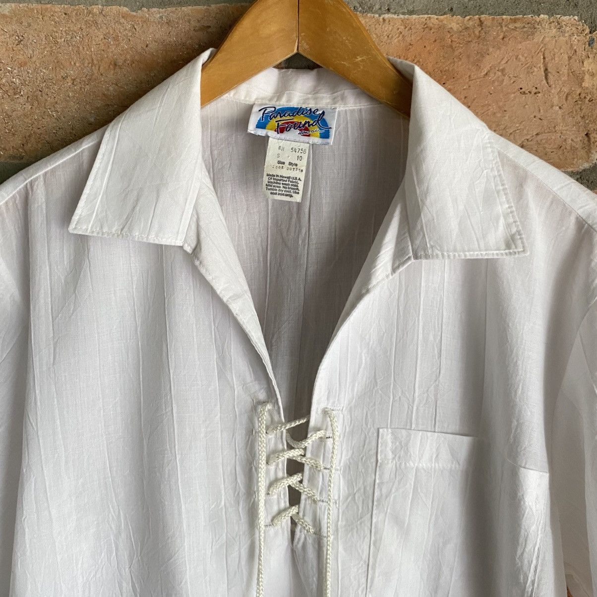 Vintage Paradise Found White V-Neck Tie Shirt Size US S / EU 44-46 / 1 - 4 Thumbnail