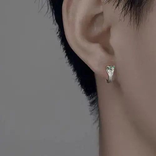 Designer × Jewelry 925 Silver Plated Snake Hoop Earrings for Men Women Size ONE SIZE - 3 Thumbnail