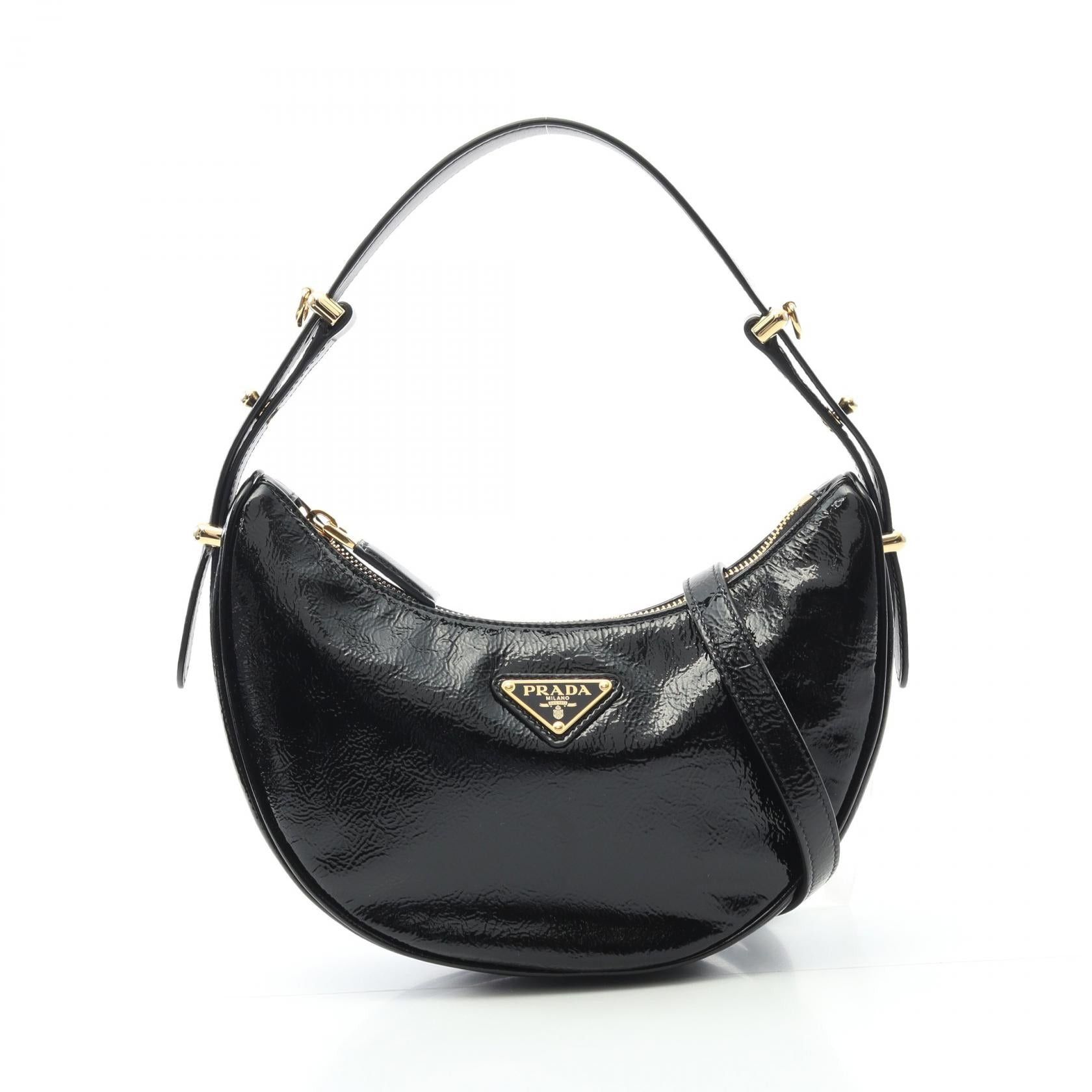 Prada Prada Arke Naplak Patent Handbag Leather Black Triangle Size ONE SIZE - 1 Thumbnail