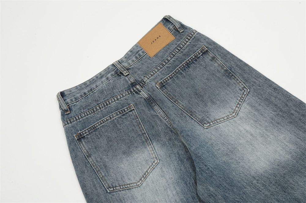 Jean Men's street casual loose straight contrast washed jeans Size US 32 / EU 48 - 5 Thumbnail