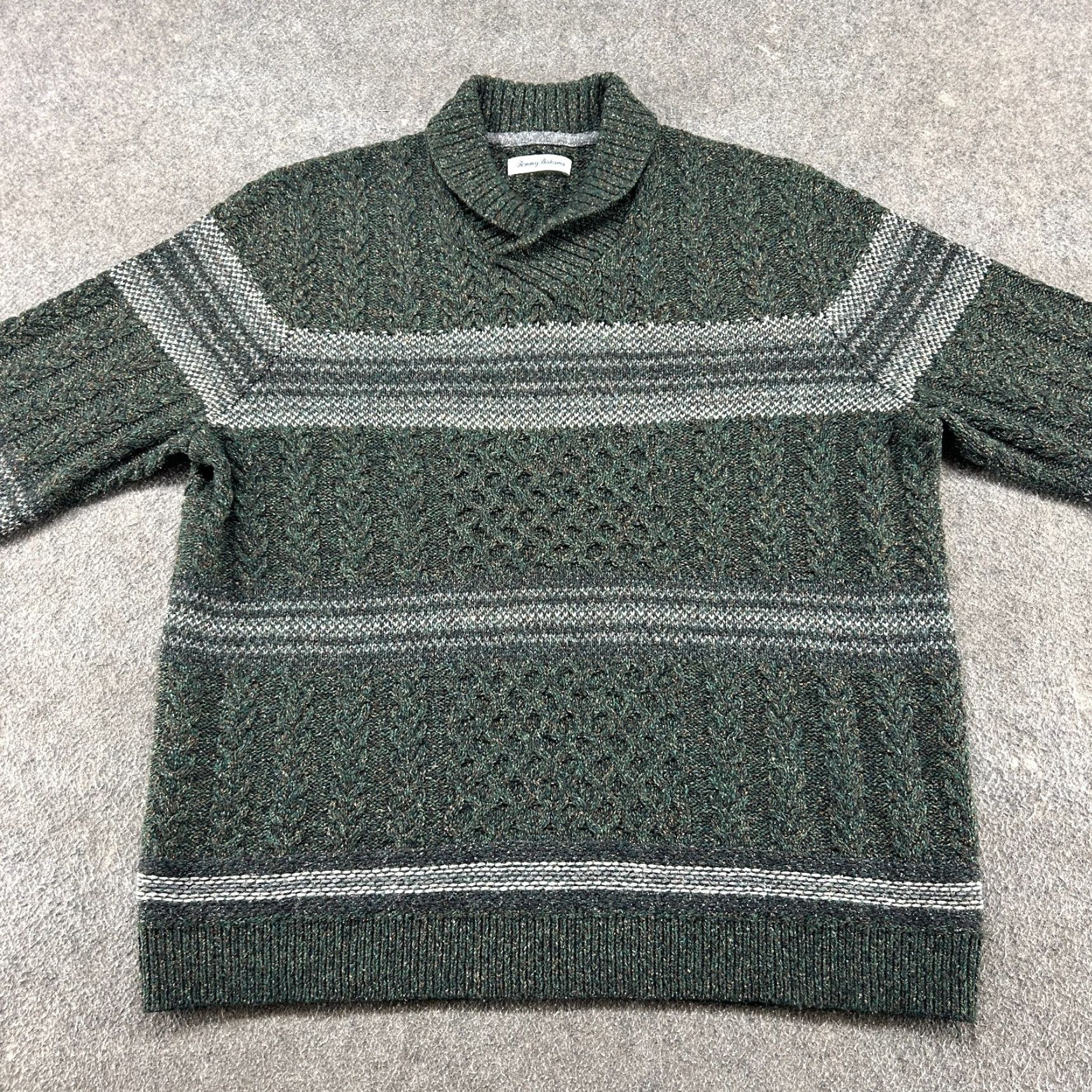 Tommy Bahama Tommy Bahama Sweater Mens XL Green Grey Pullover Wool Knit Shawl Cable Knit 90s Athletic Mens Sweater Size US XL / EU 56 / 4 - 3 Thumbnail