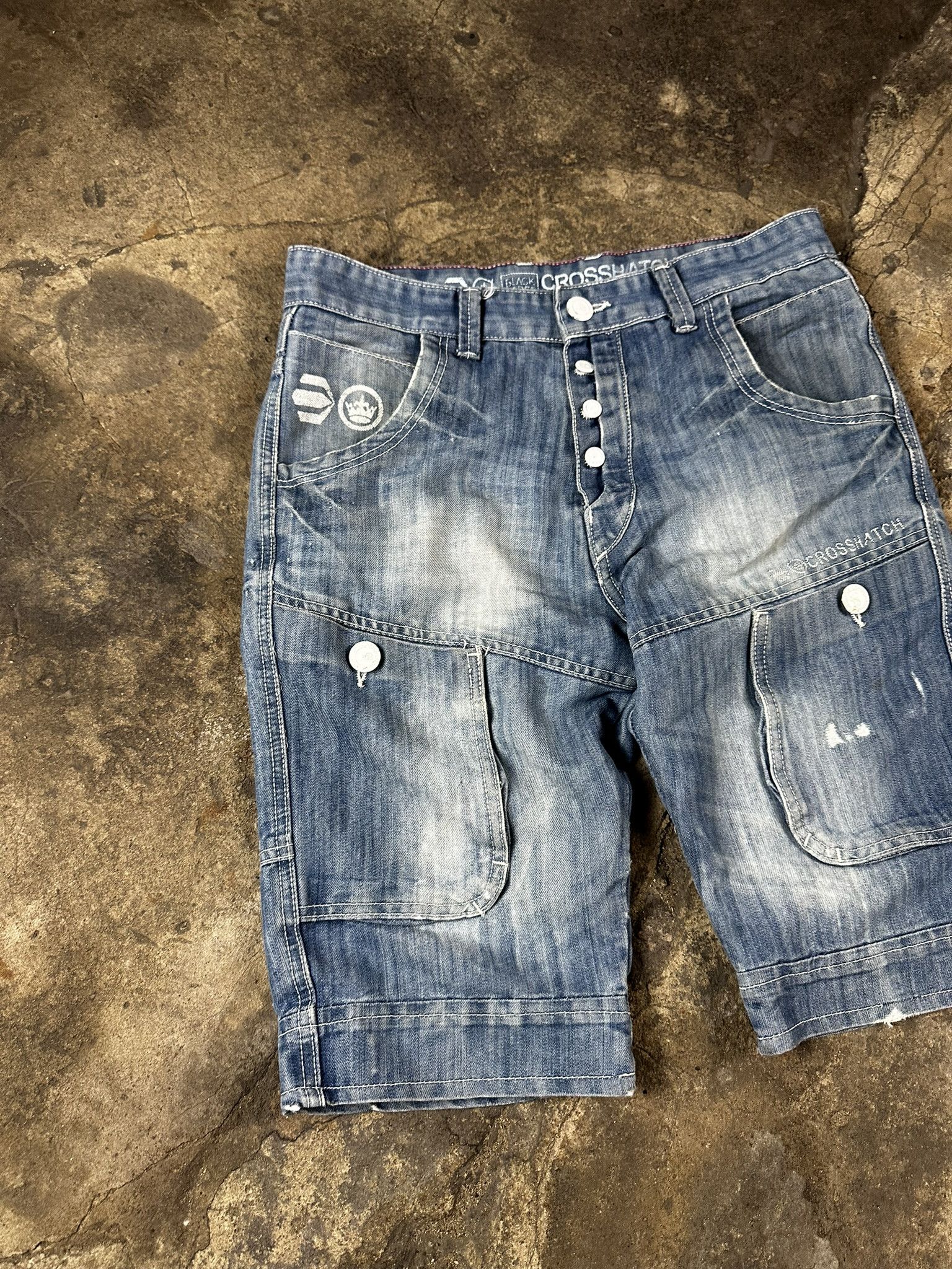 Japanese Brand Vintage Avant Garde Faded Cargo Jeans Y2k Shorts Size US 30 / EU 46 - 2 Thumbnail