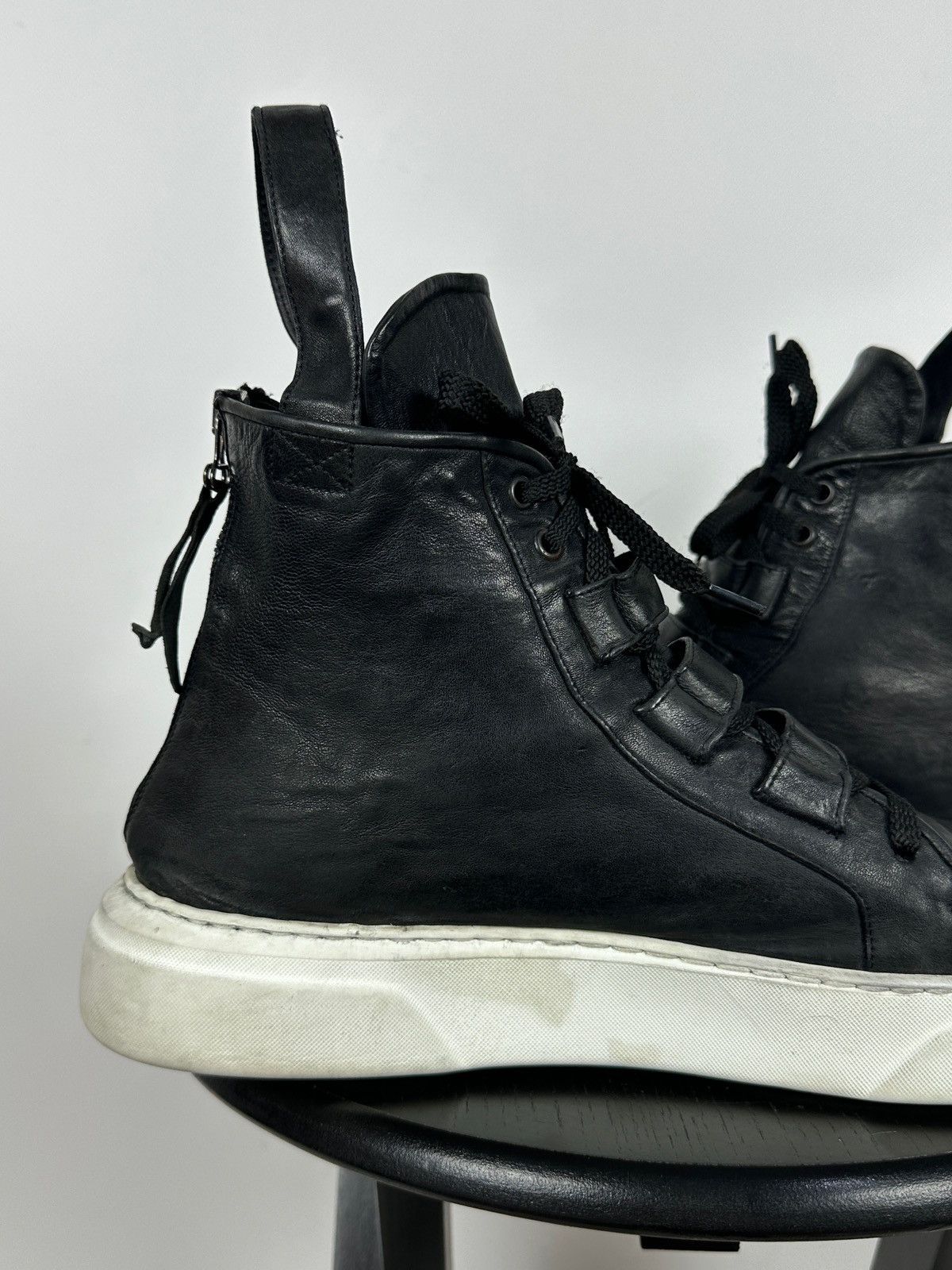 Masnada Masnada Black Leather Hi Top Sneakers Size US 12 / EU 45 - 17 Thumbnail