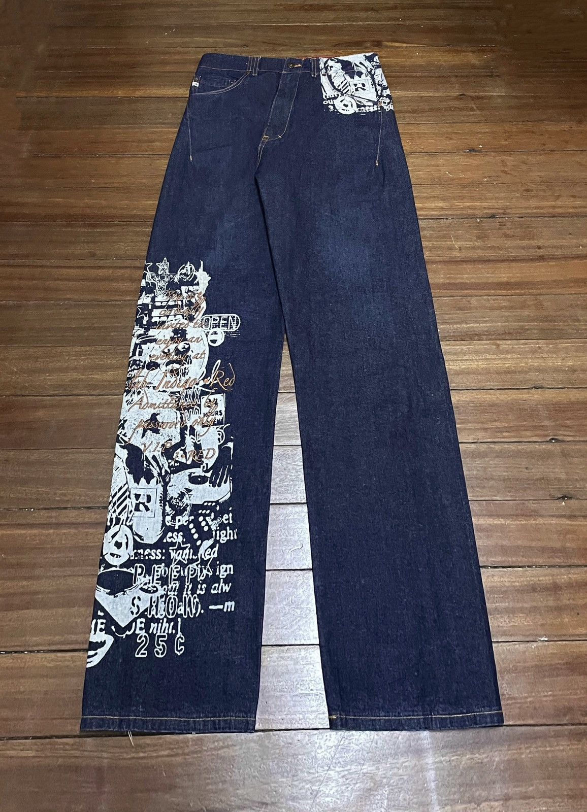 Japanese Brand × Vintage Rare Design Vintage Brand Indigo Red Sukajan Jeans 2000s Size US 34 / EU 50 - 1 Thumbnail