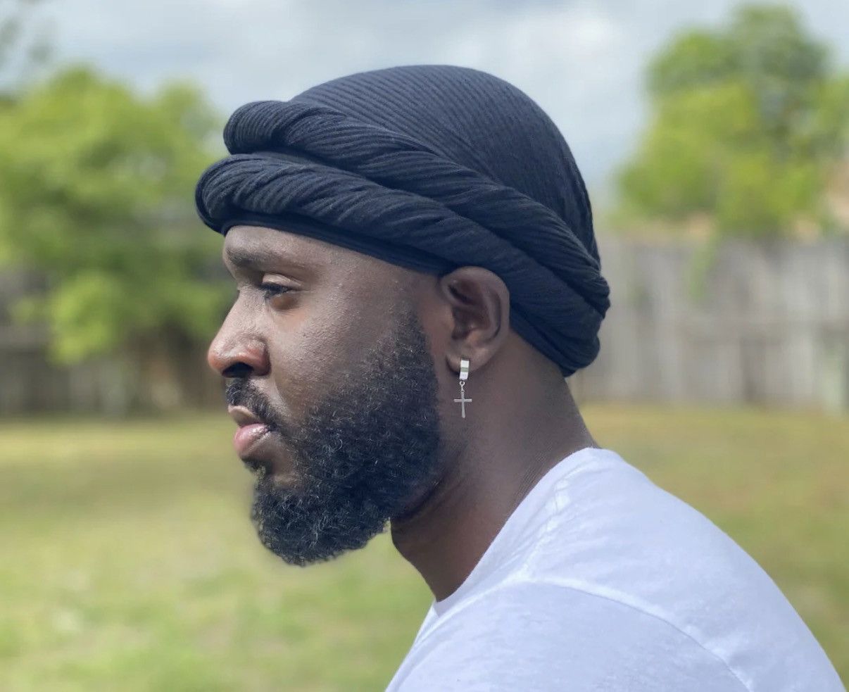 Other Black Ribbed Male Halo Turban 78x18 length Size ONE SIZE - 1 Thumbnail