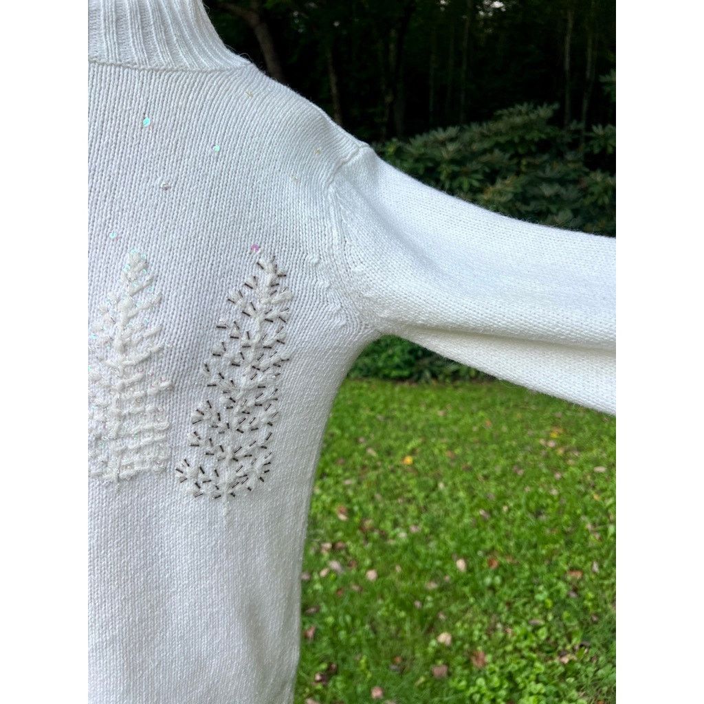 Coldwater Creek Womens XS Winter White Christmas Tree Sweater Holiday Party Size XS / US 0-2 / IT 36-38 - 4 Thumbnail