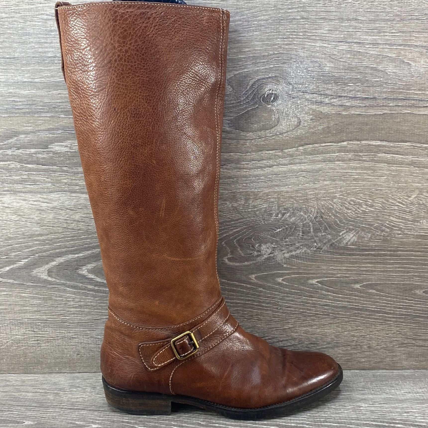 J.Crew J.CREW Brown Leather Lined Knee High Pull On Tall Riding Boots Buckle Womens 6 Size US 6 / IT 36 - 2 Thumbnail