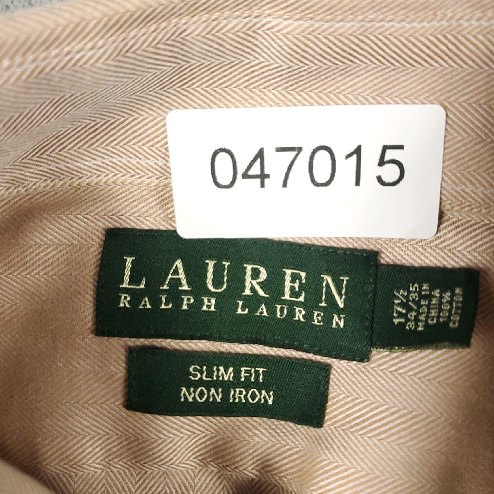 Ralph Lauren VINTAGE Ralph Lauren Dress Shirt Mens 17.5 Beige Long Sleeve Business Casual Formal Size 46R - 6 Thumbnail