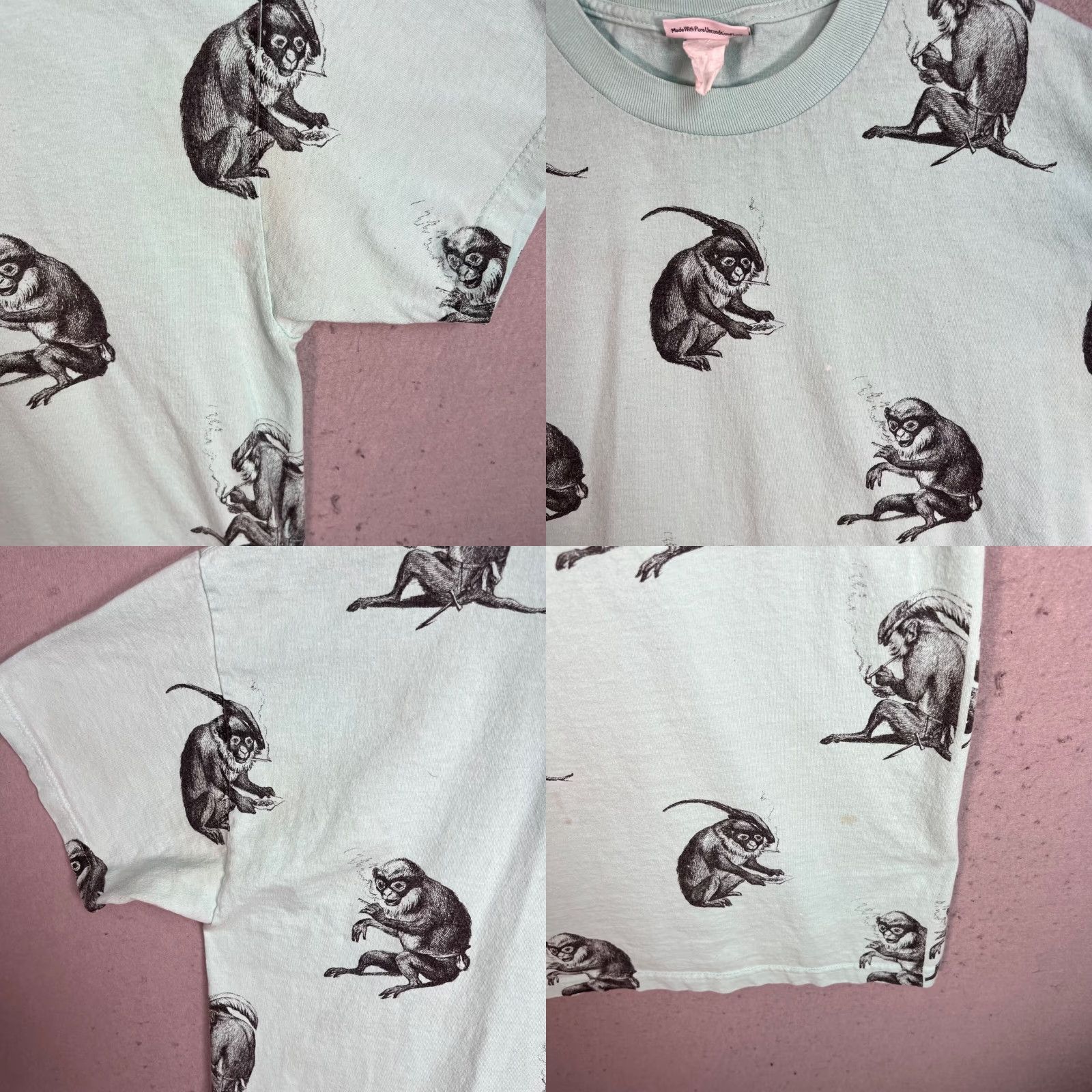 Vintage VINTAGE Akomplice T-Shirt Monkey Print Adult Mens Large Mint Green Shirt Short Sleeve Crew Neck 90s? Size US L / EU 52-54 / 3 - 8 Thumbnail