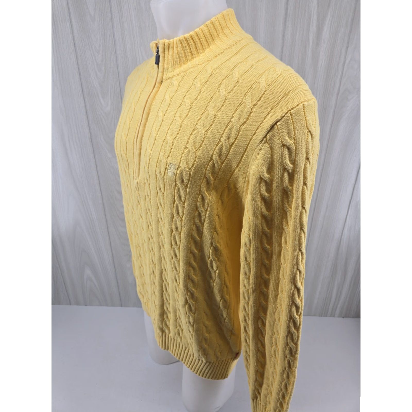 Izod IZOD Men’s Cable Knit Sweater Large Yellow Long Sleeve Quarter Zip 1/4 Shirt Size US L / EU 52-54 / 3 - 4 Thumbnail