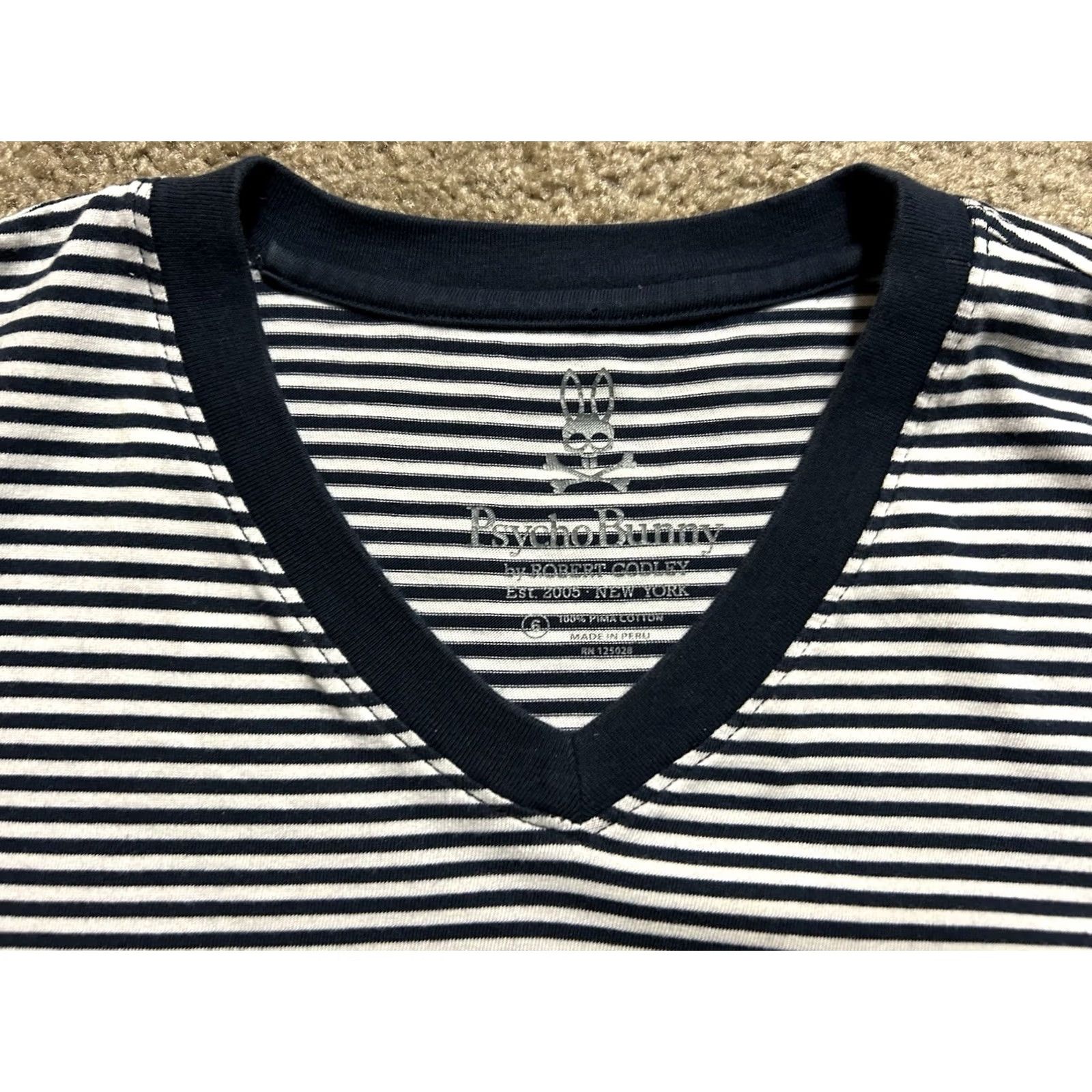 Psycho Bunny Psycho Bunny V-Neck Striped T-Shirt Men’s Large Pocket Shirt Mens V-Neck Multicolor Cotton Size US L / EU 52-54 / 3 - 3 Thumbnail