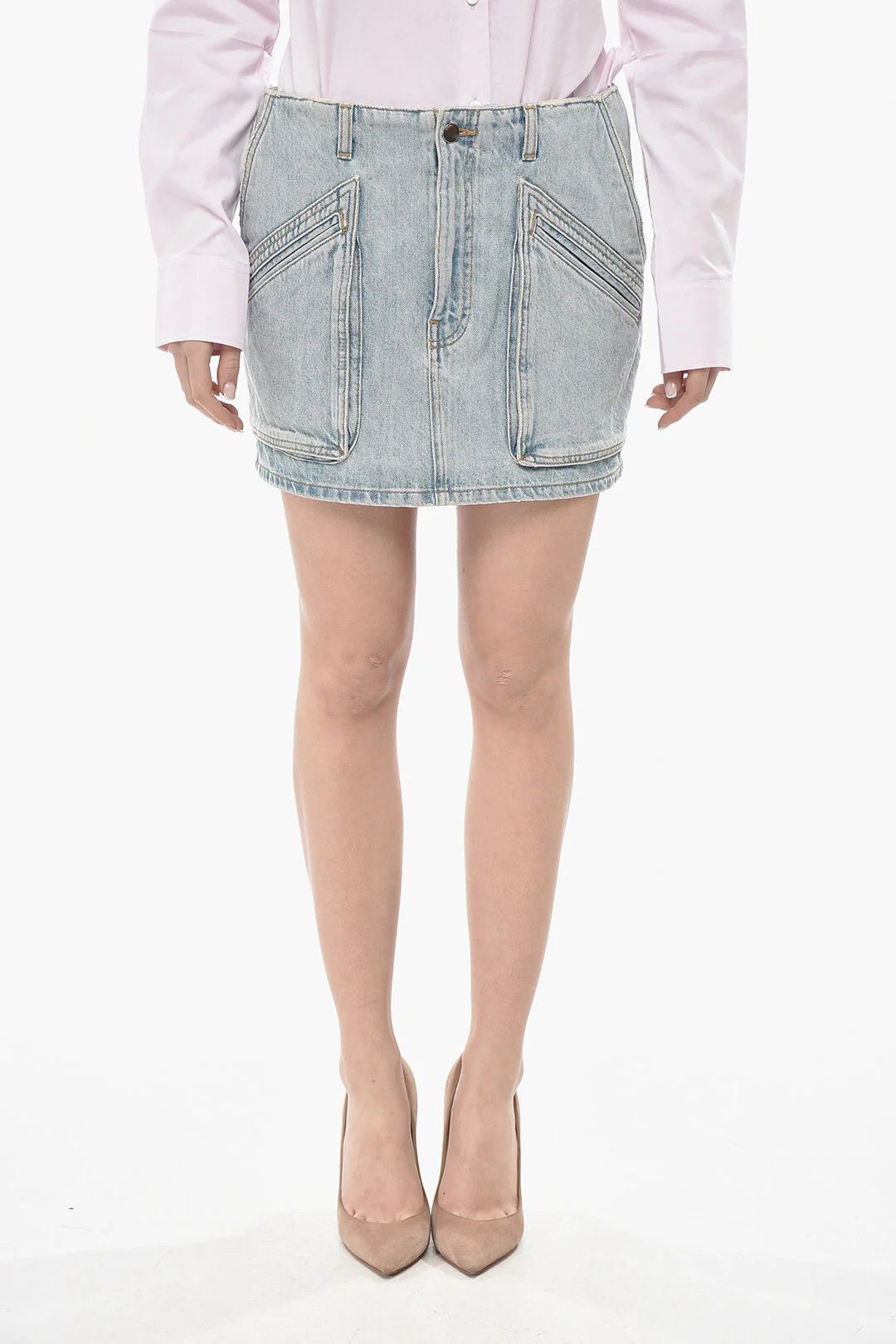 Amiri og1mm0426 Denim Multi-Pocket Mini Skirt in Light Blue Size 28" / US 6 / IT 42 - 1 Thumbnail