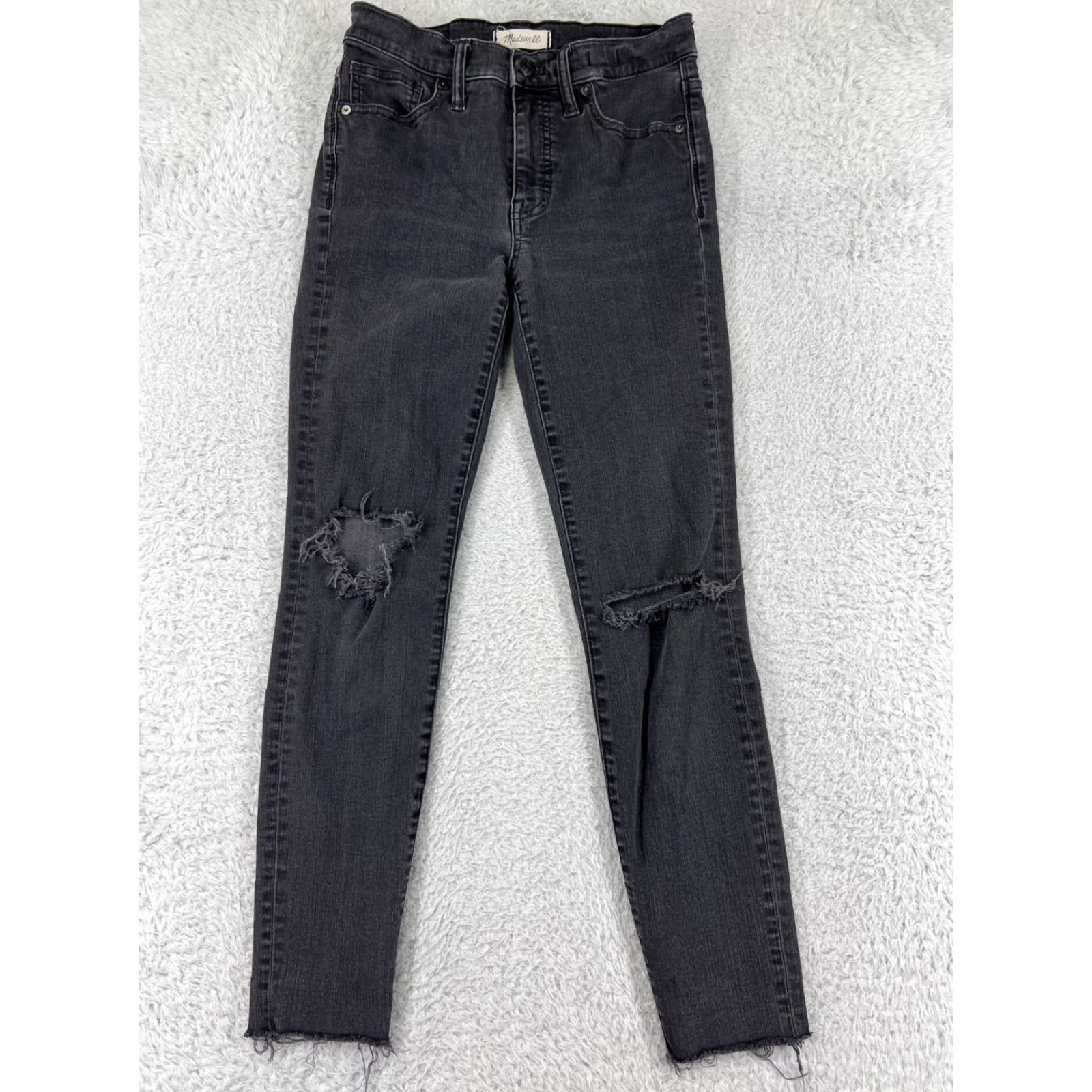 Madewell Madewell Jeans Denim High Rise Skinny Black 26 Womens Distressed 5-Pocket Inseam 27 Cotton Blend Size 26" / US 2 / IT 38 - 2 Thumbnail