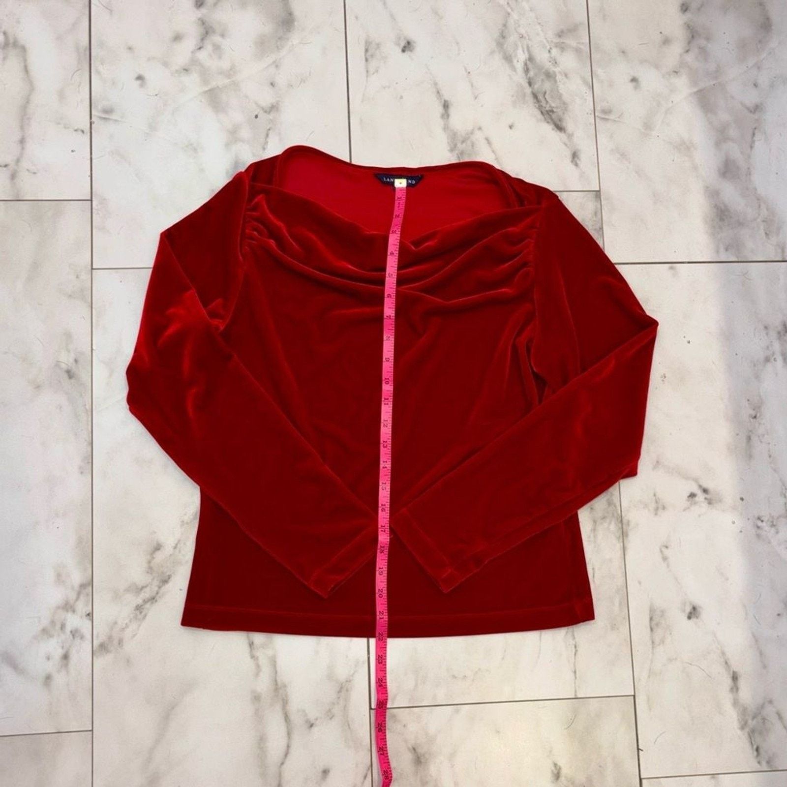 Lands' End Lands End Rich Red Velvet Cowl Neck Top Size L / US 10 / IT 46 - 8 Thumbnail