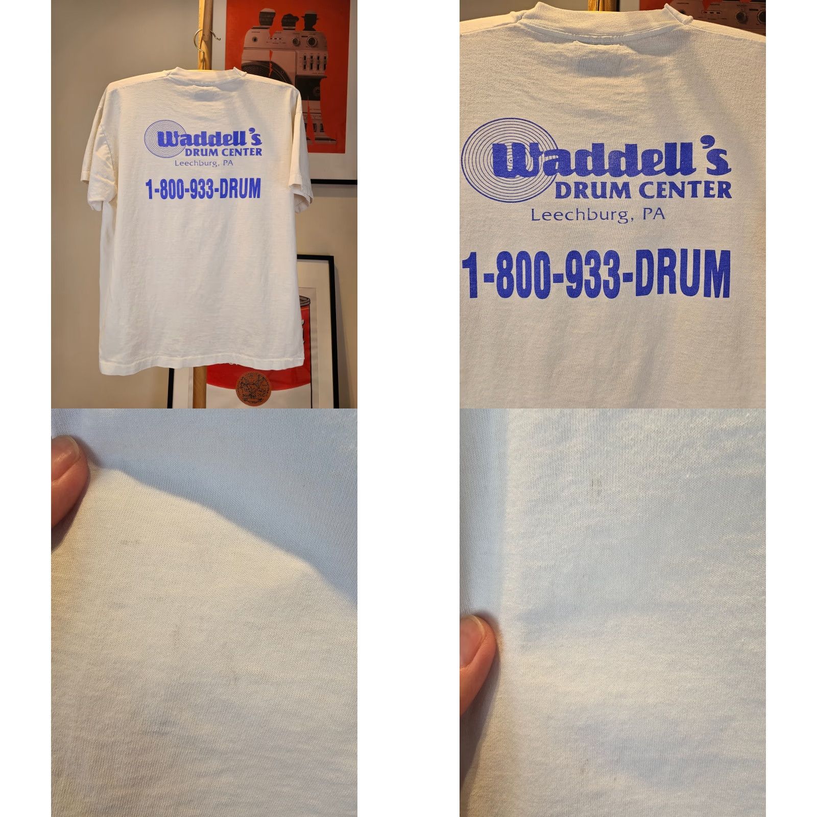 Vintage VINTAGE WADDELL'S DRUM CENTER MONSTER White T-Shirt SZ XLARGE - SINGLE STITCH, Crew Neck, Short Sleeve, 90s Graphic Print Mens Shirt Size US XL / EU 56 / 4 - 8 Thumbnail