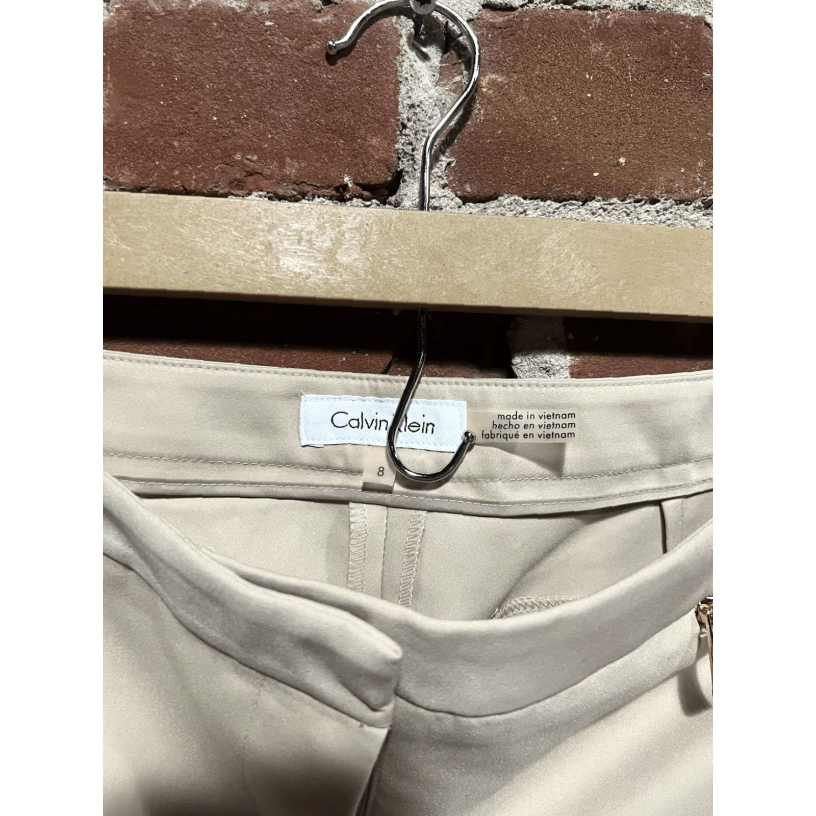 Calvin Klein Calvin Klein Womens Ivory Leather Pants NWT Size 8 Straight Leg Dress Pants Ivory White Women's Pants Regular 8 NWT Size 30" / US 8 / IT 44 - 3 Thumbnail