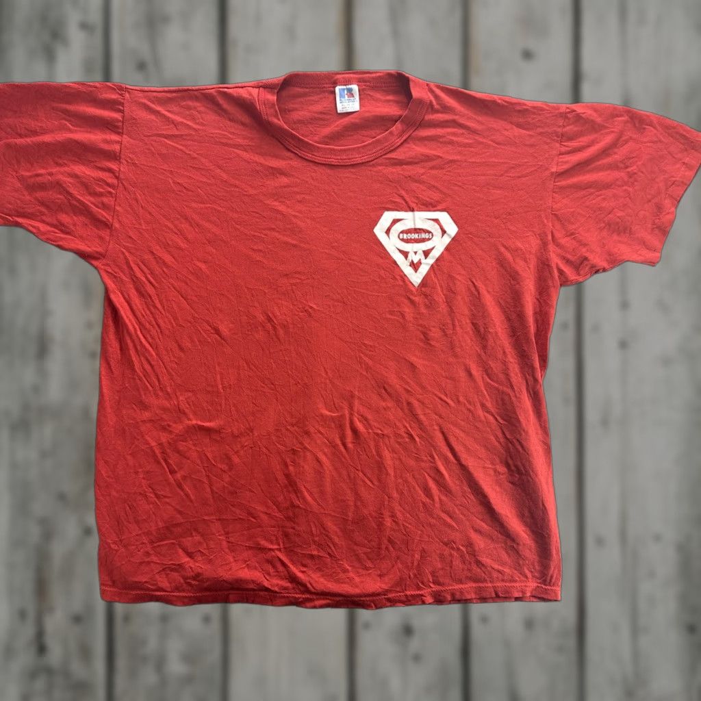 Russell Athletic VINTAGE Russell Athletic Shirt Mens XL Red Brookings Logo 90s Tee T-Shirt Superman DC Universe Graphic Print Crew Neck Short Sleeve Reg Mens Size US XL / EU 56 / 4 - 1 Thumbnail