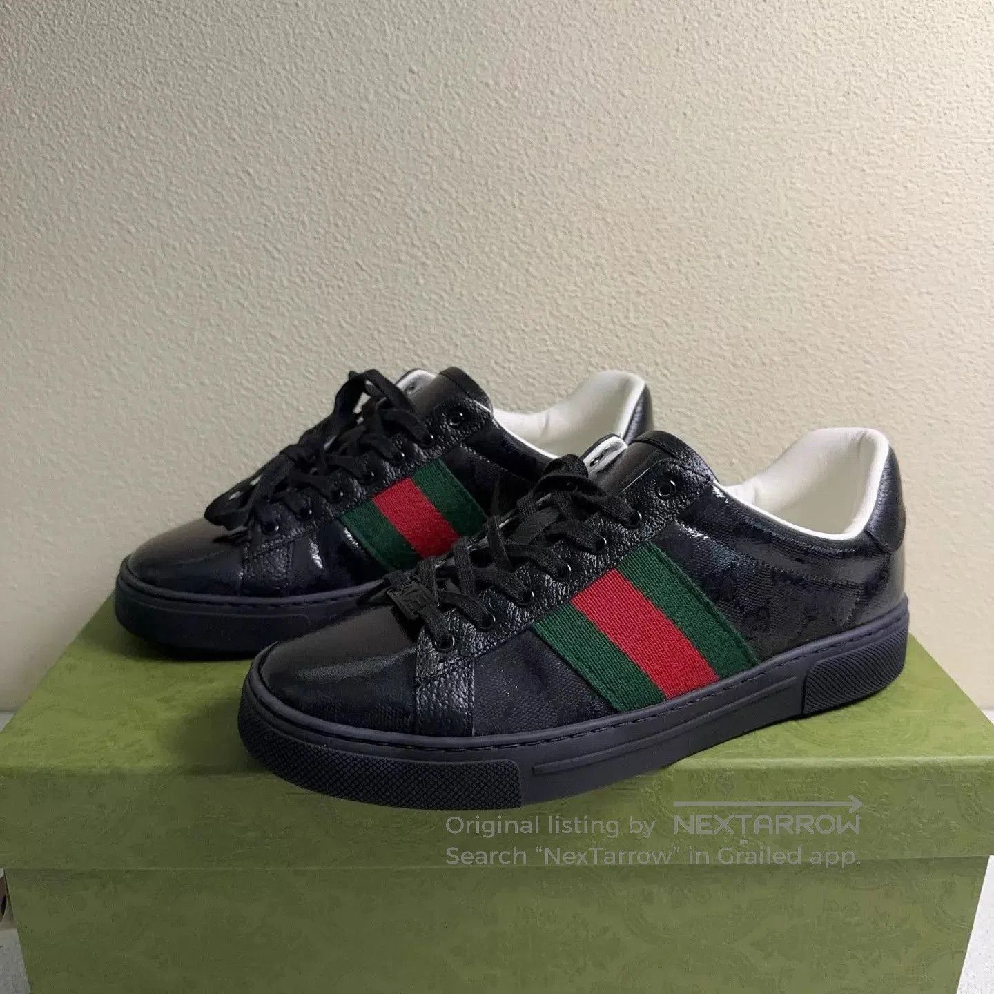 Gucci Black Low-Top Sneakers with Red and Green Stripes. Size US 6.5 / EU 39-40 - 1 Thumbnail