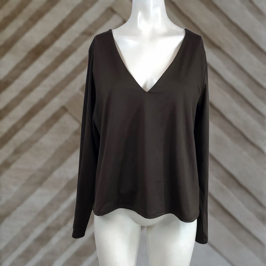Old Navy Old Navy Womens XXL Brown V-Neck Long Sleeve Pullover Top Stretch Relaxed Fit Size XXL / US 16-18 / IT 52-54 - 1 Thumbnail