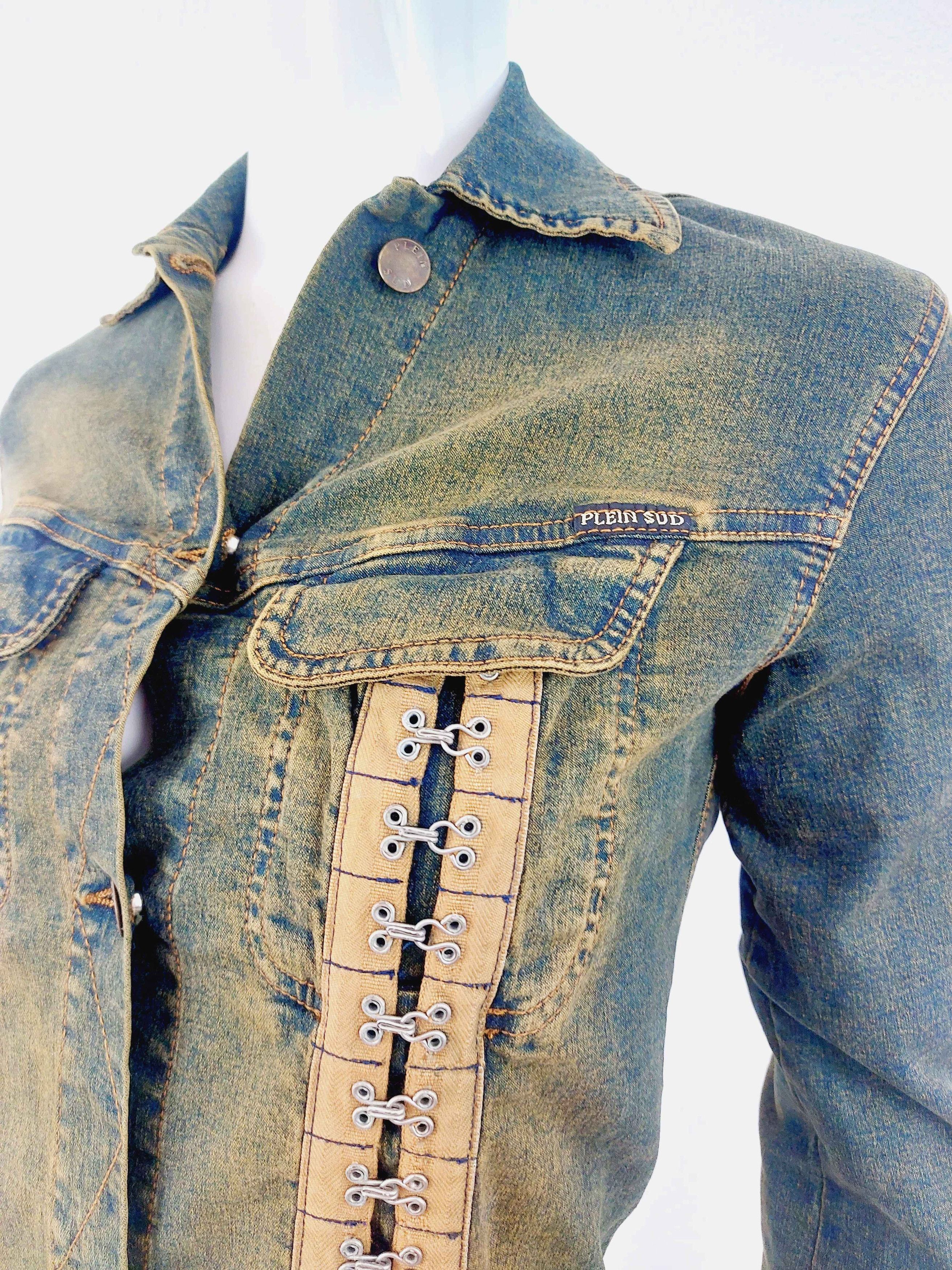 plein sud Plein Sud Corset Hook And Eye Stone Wash Denim Jacket Size S / US 4 / IT 40 - 4 Thumbnail