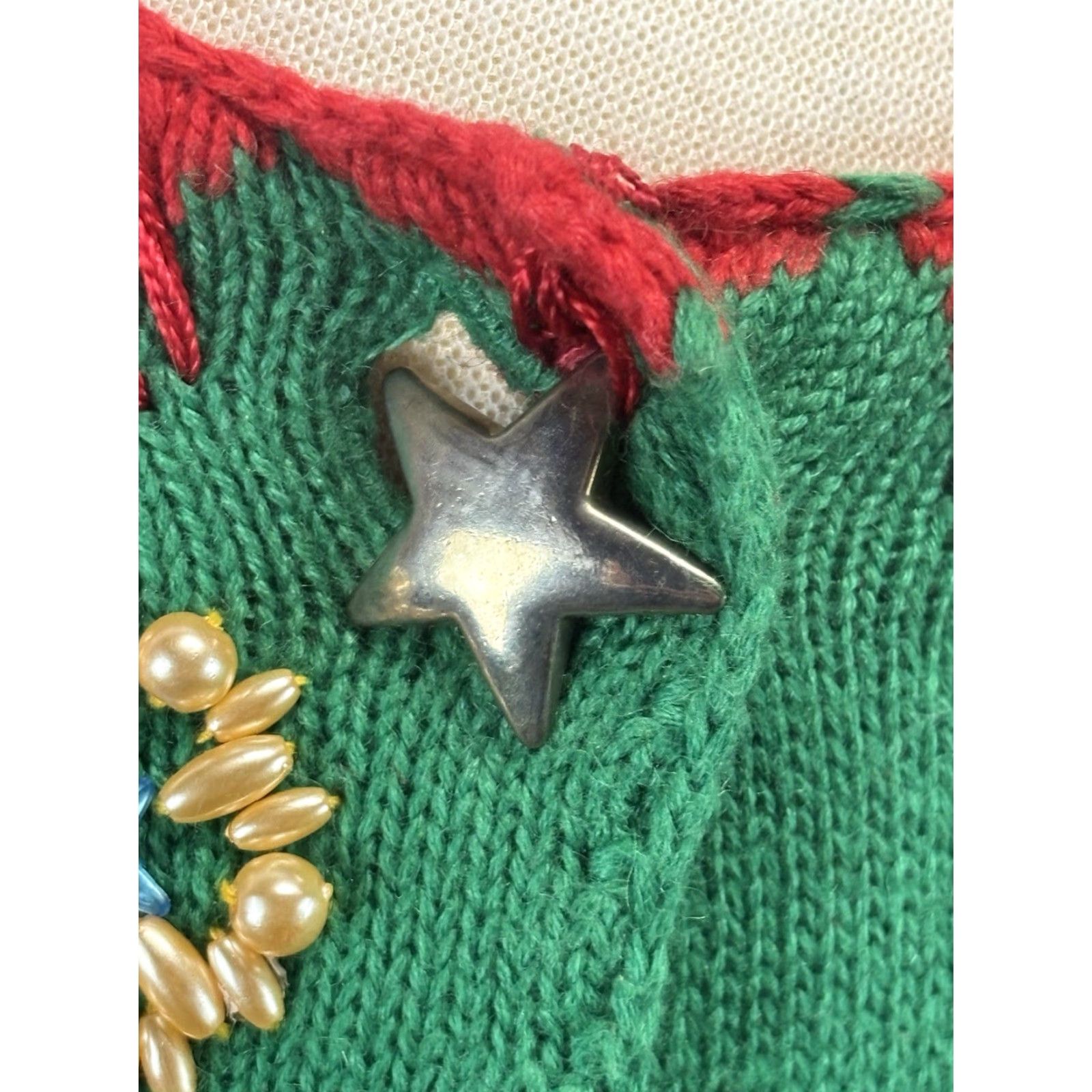 Simons VINTAGE Michael Simon Christmas Cardigan Sweater Women’s Large Red Beaded Knit Size L / US 10 / IT 46 - 6 Thumbnail