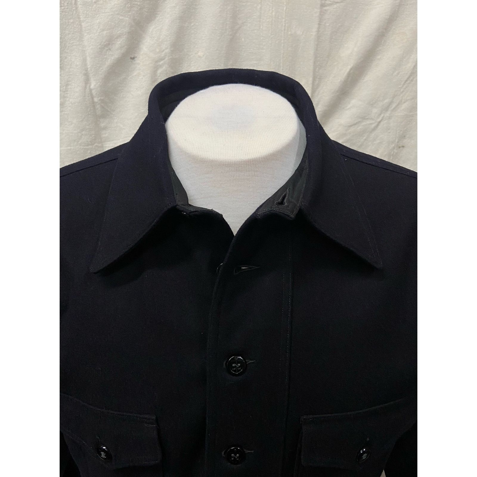 Vintage 50s Navy Blue Naval Uniform Button Down Wool Shirt Jacket Size US L / EU 52-54 / 3 - 4 Thumbnail