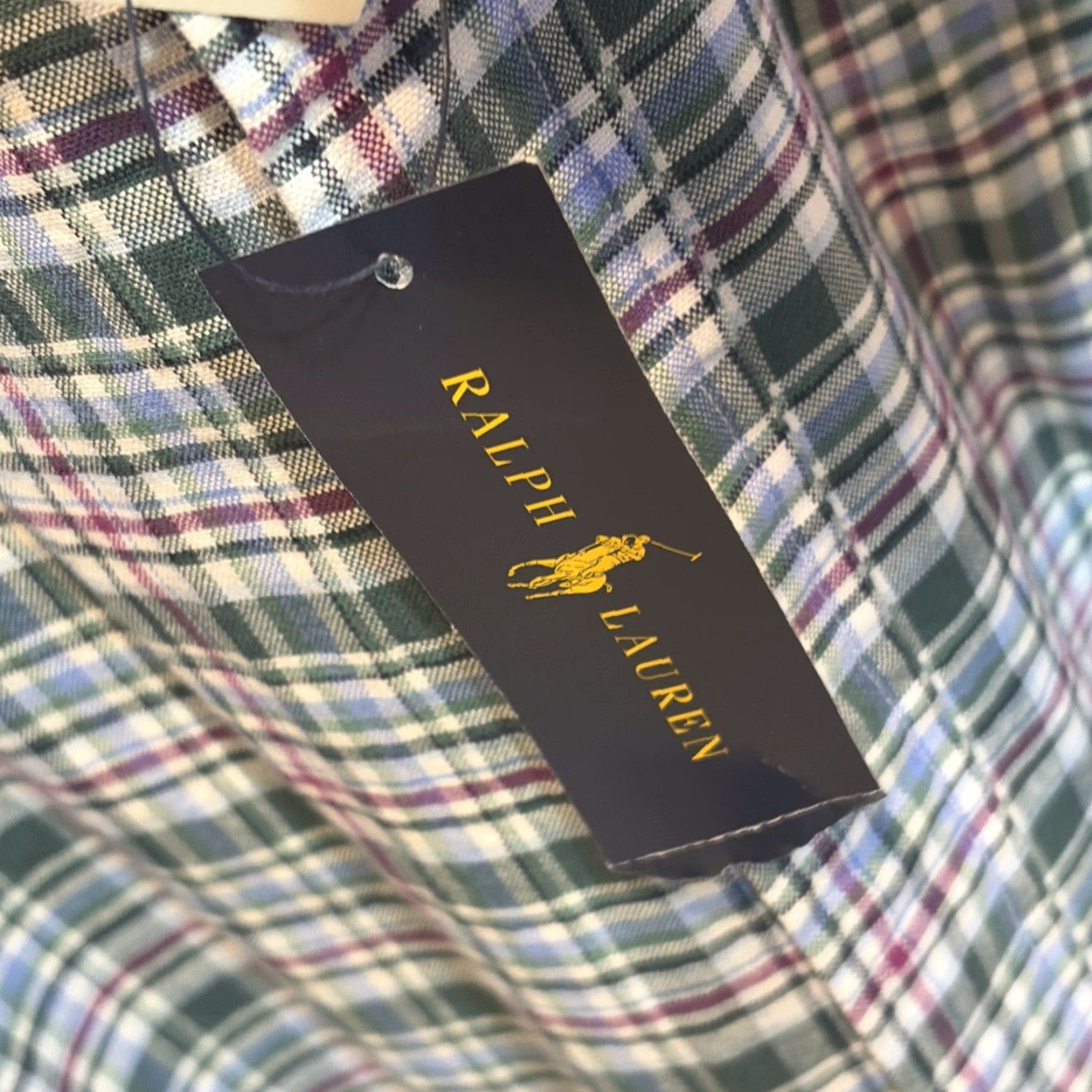Ralph Lauren Shirts Men's L Green Plaid Button-Down NWT Pocket Pony