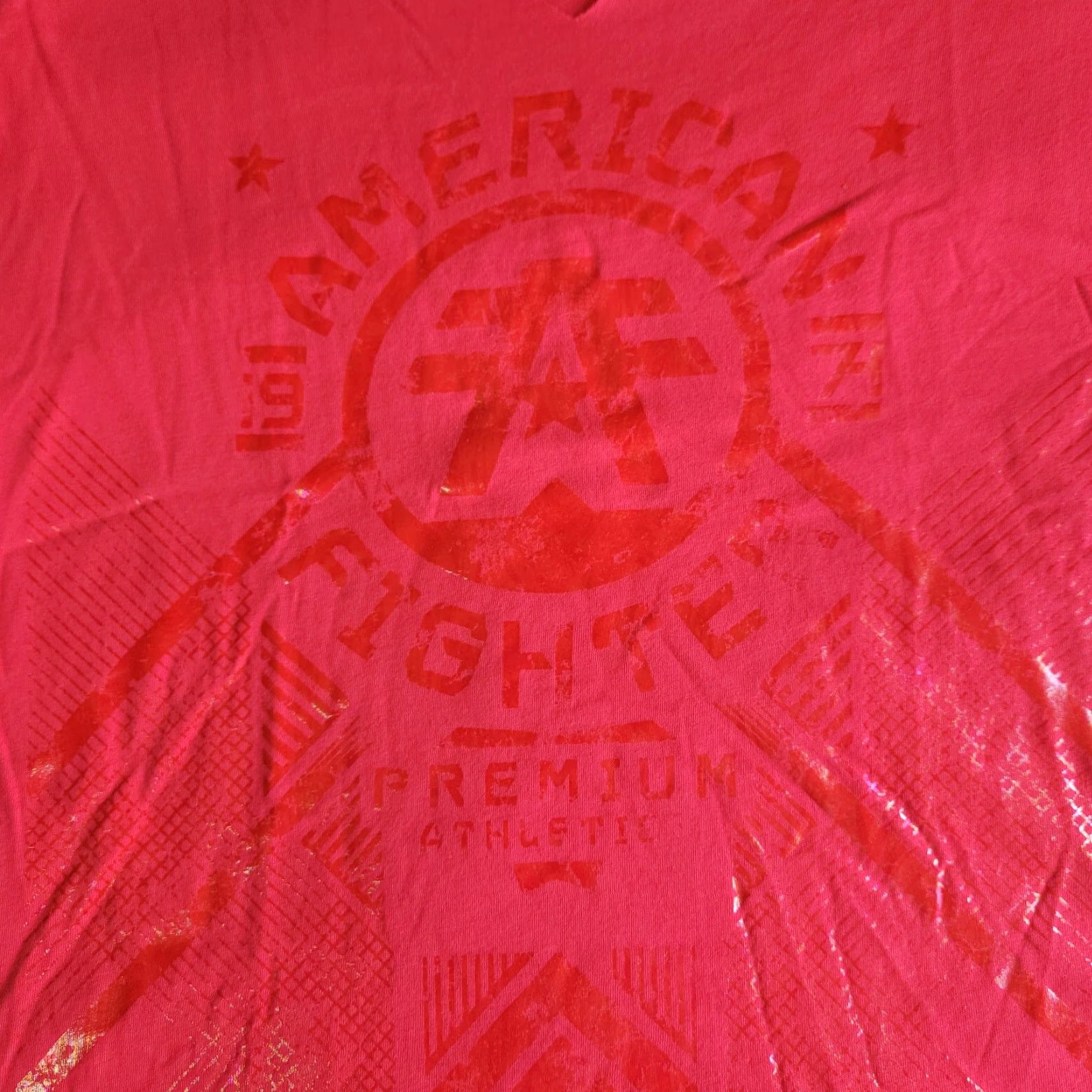 Vintage American Fighter By Affliction Mitchell Women's L Red V-Neck Graphic T-Shirt MMA Gymwear Athletic Biker Tee Optic Size L / US 10 / IT 46 - 4 Thumbnail