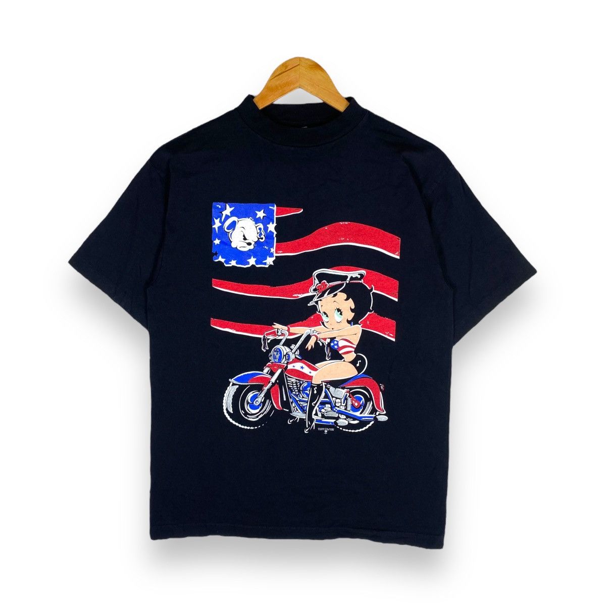 image of Cartoon Network x Vintage 1995 Betty Boop Ride A Chopper Cartoon Tee in Black, Men's (Size Medium)