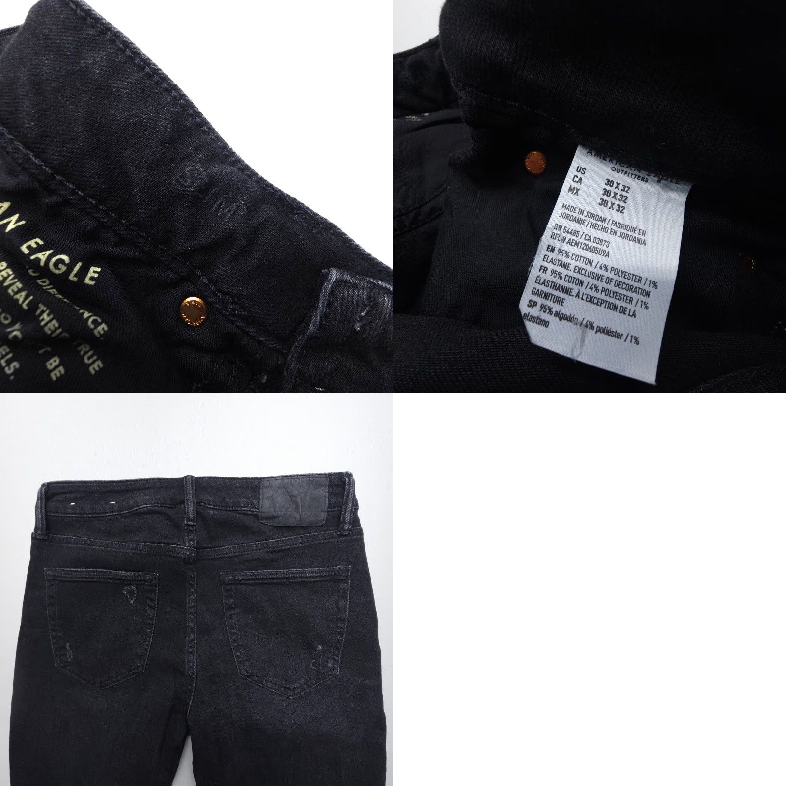 American Eagle Outfitters American Eagle Outfitters Jeans Mens 30 x 32 Slim Straight Black Distressed Stretch Denim 5-Pocket Modern Grunge Size US 30 / EU 46 - 8 Thumbnail