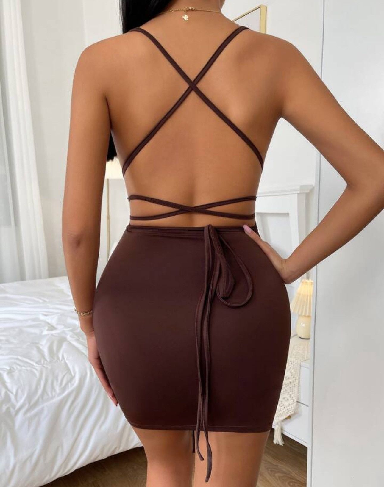Shein Brown Mini Dress Size XL / US 12-14 / IT 48-50 - 2 Thumbnail