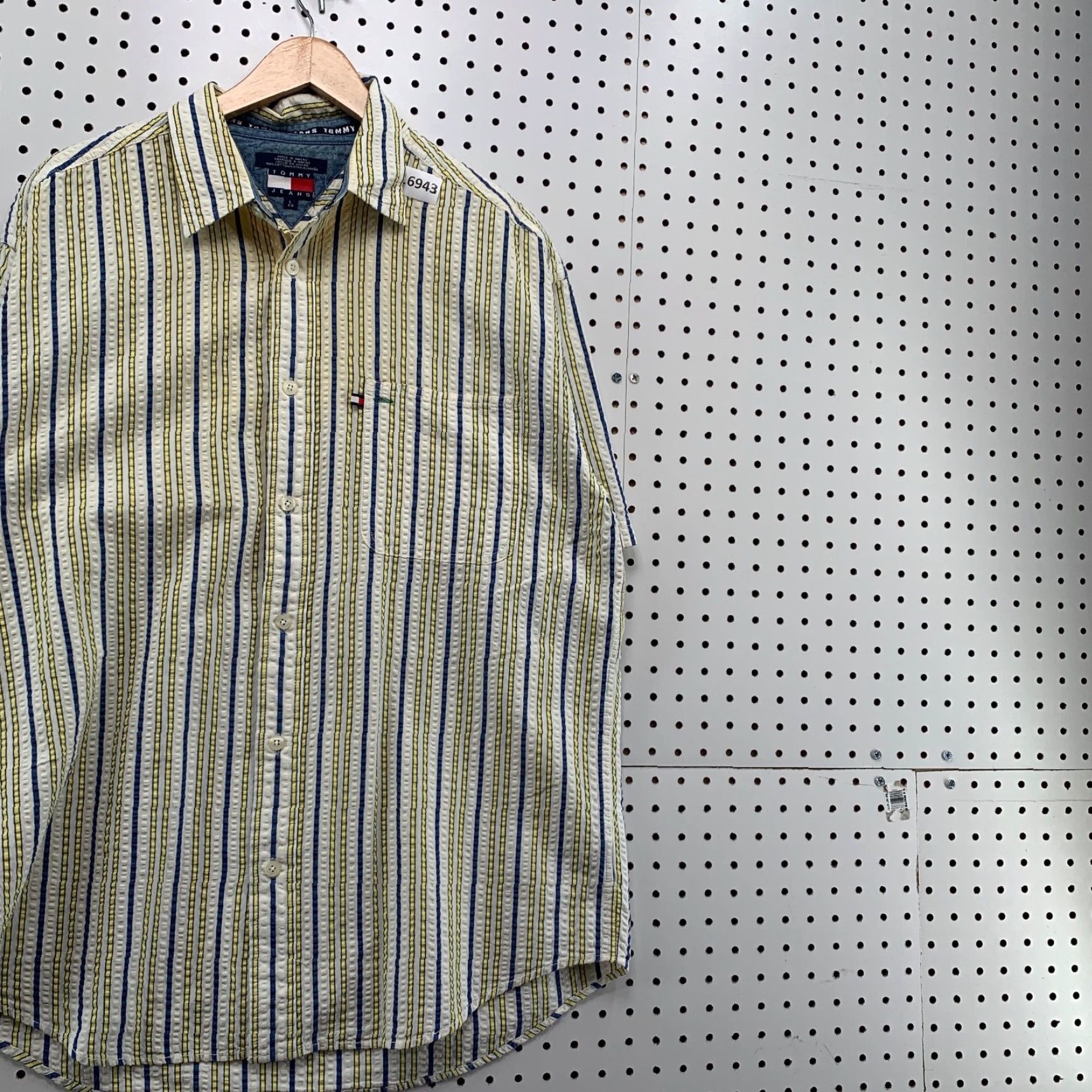 Tommy Hilfiger VINTAGE Tommy Jeans Button Shirt Short Sleeve Men Large Yellow SearSucker Size US L / EU 52-54 / 3 - 4 Thumbnail