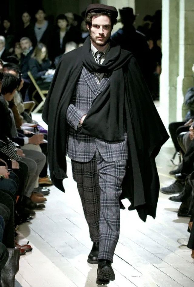Yohji Yamamoto YYPH 🇯🇵 grey wool fall check side pleated coat 4 NEW Size 42R - 3 Thumbnail