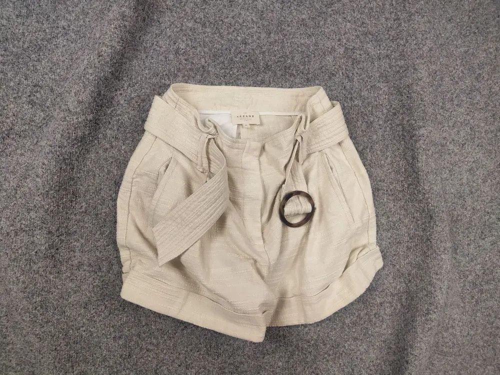 Sezane Design Rome Beige Belted Cuff Shorts buckle high-rise