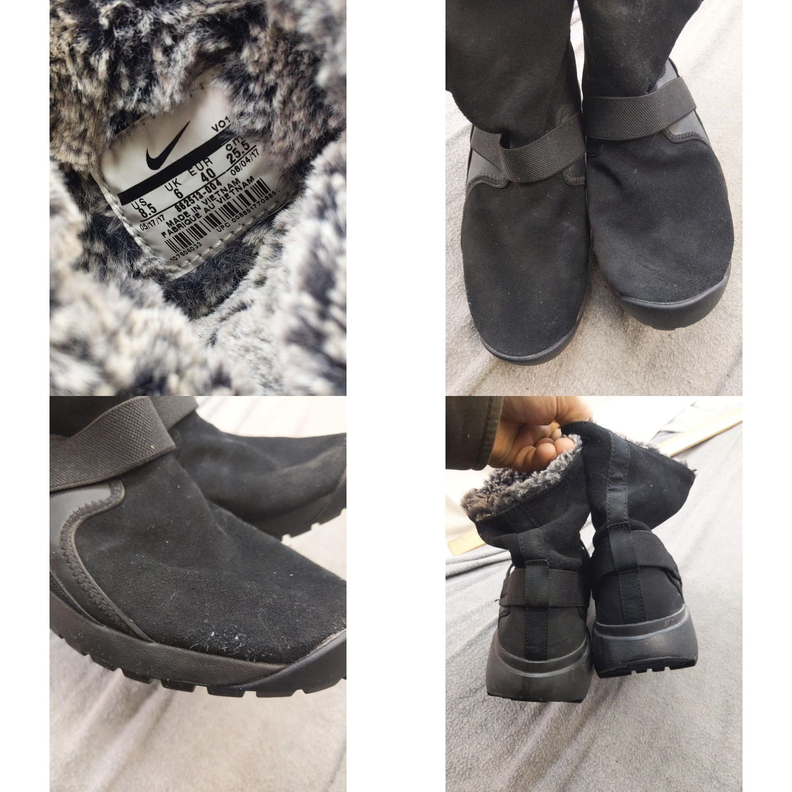 Nike Nike Snow Boots Womens 8.5 Black Suede Ankle Pull On Faux Fur 882525-001 Size US 9 / IT 39 - 8 Thumbnail