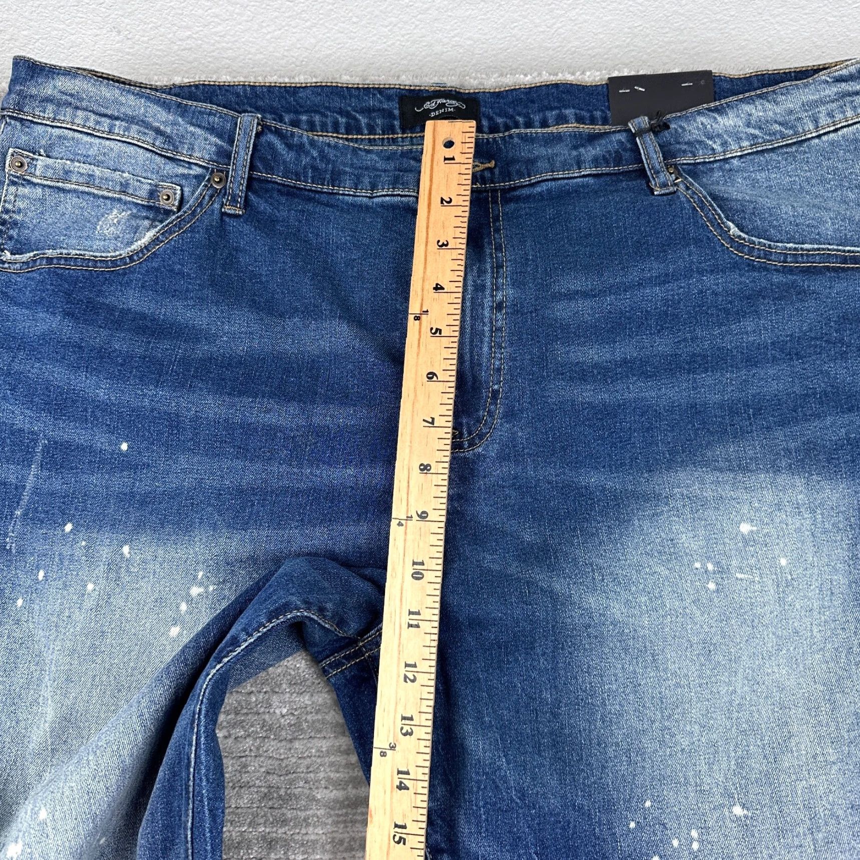 Ed Hardy Ed Hardy Jeans Mens 42x31 Denim Slim Taper Blue 5-Pocket Regular Cotton Blend Pants Size US 42 / EU 58 - 7 Thumbnail