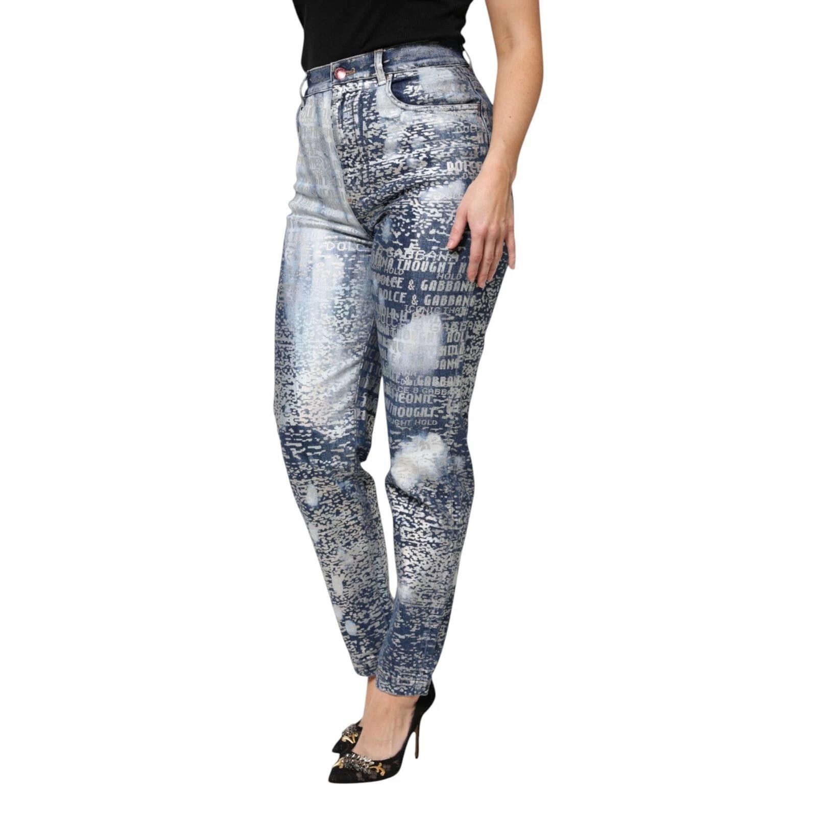 Dolce & Gabbana Dolce & Gabbana high-waisted, tapered logo print jeans Sz 6 Size 28" / US 6 / IT 42 - 2 Thumbnail