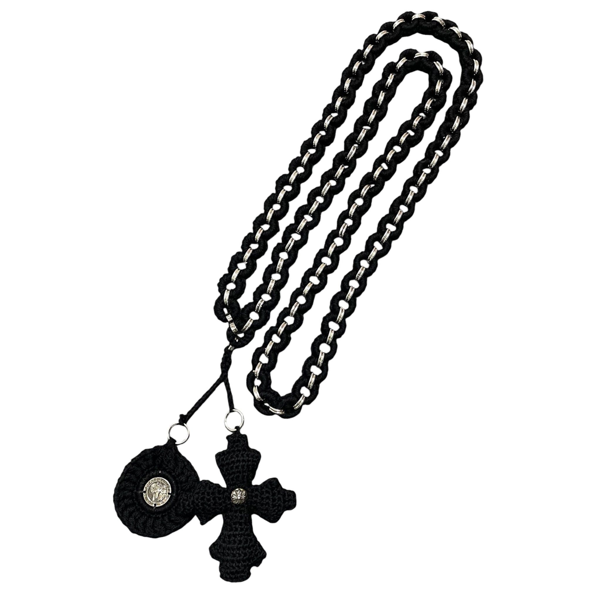 Pre-owned Chrome Hearts Crochet Silver Link Cross Pendant Belt Black