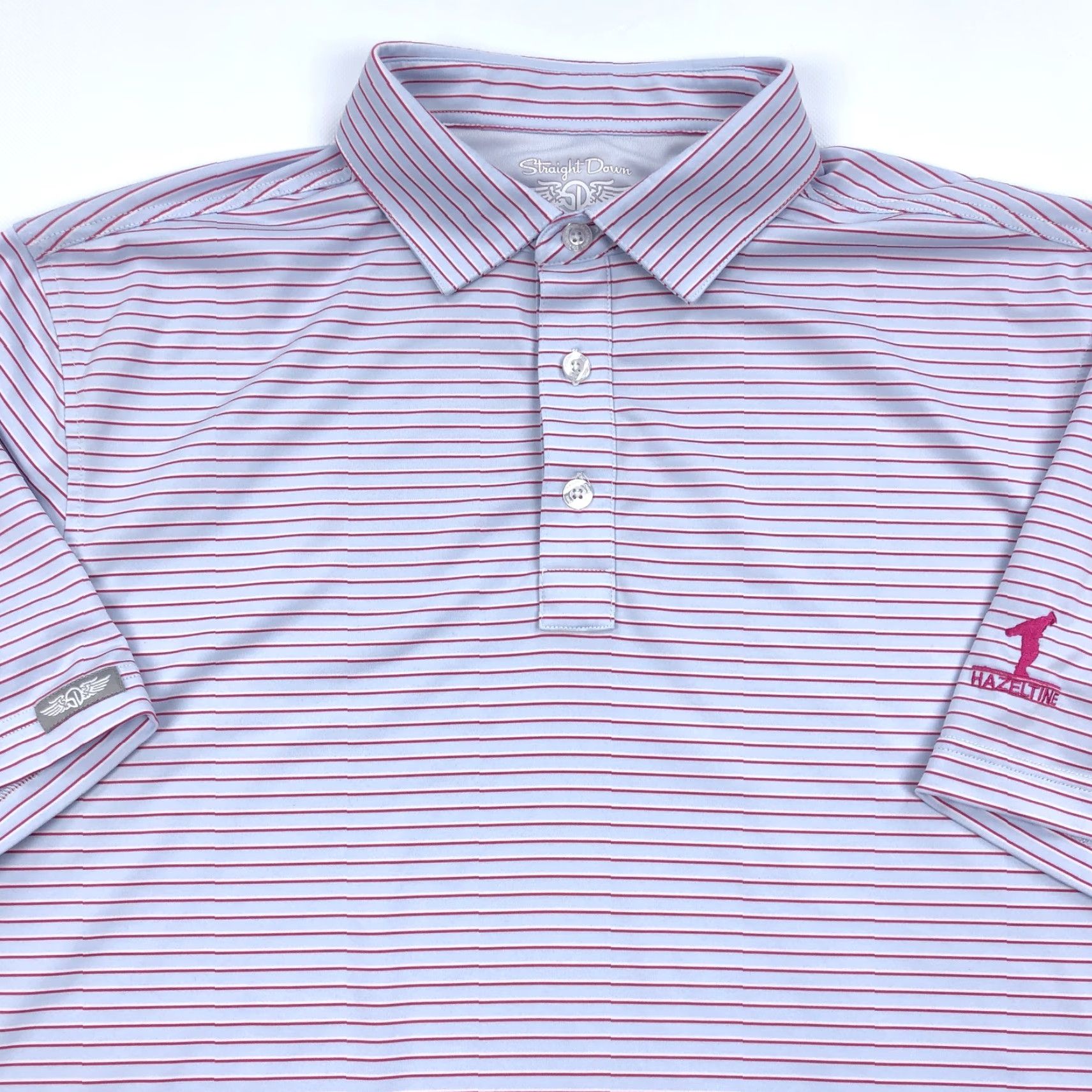 Vintage Straight Down Polo Shirt Blue Red Striped Men's L Golf Casual Activewear Short Sleeve Button Embroidered Logo Brushed Knit Moisture Wicking Size US L / EU 52-54 / 3 - 2 Thumbnail