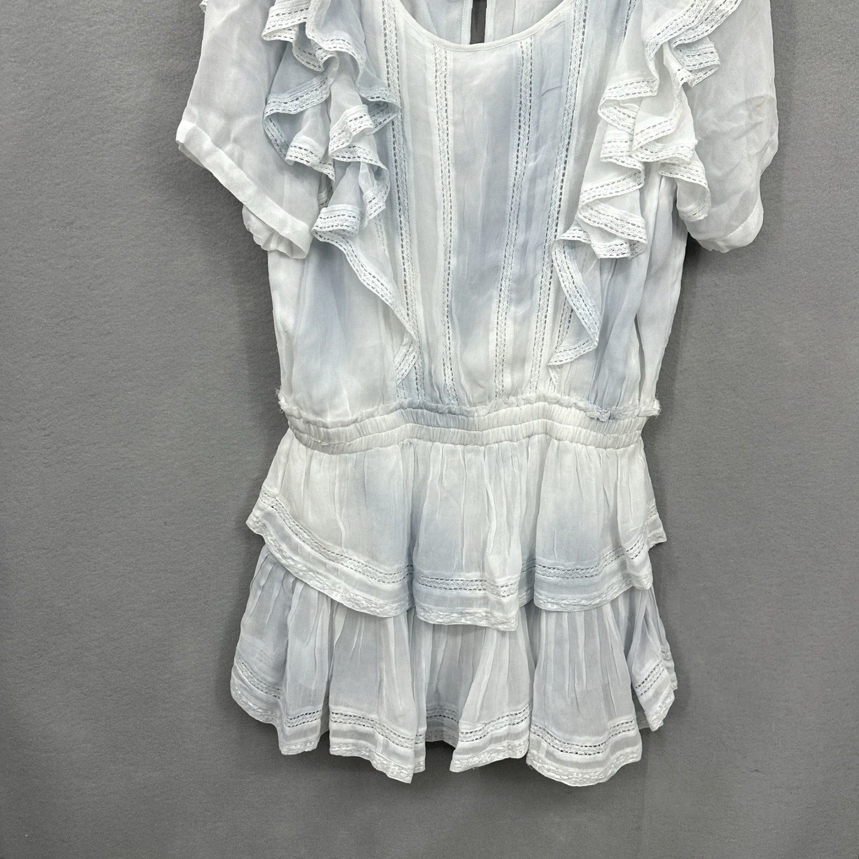 LoveShackFancy LoveShackFancy Stella Casual Mini Dress Womens Large Blue Tie Dye Ruffle Cap Sleeve Bohemian Size L / US 10 / IT 46 - 4 Thumbnail