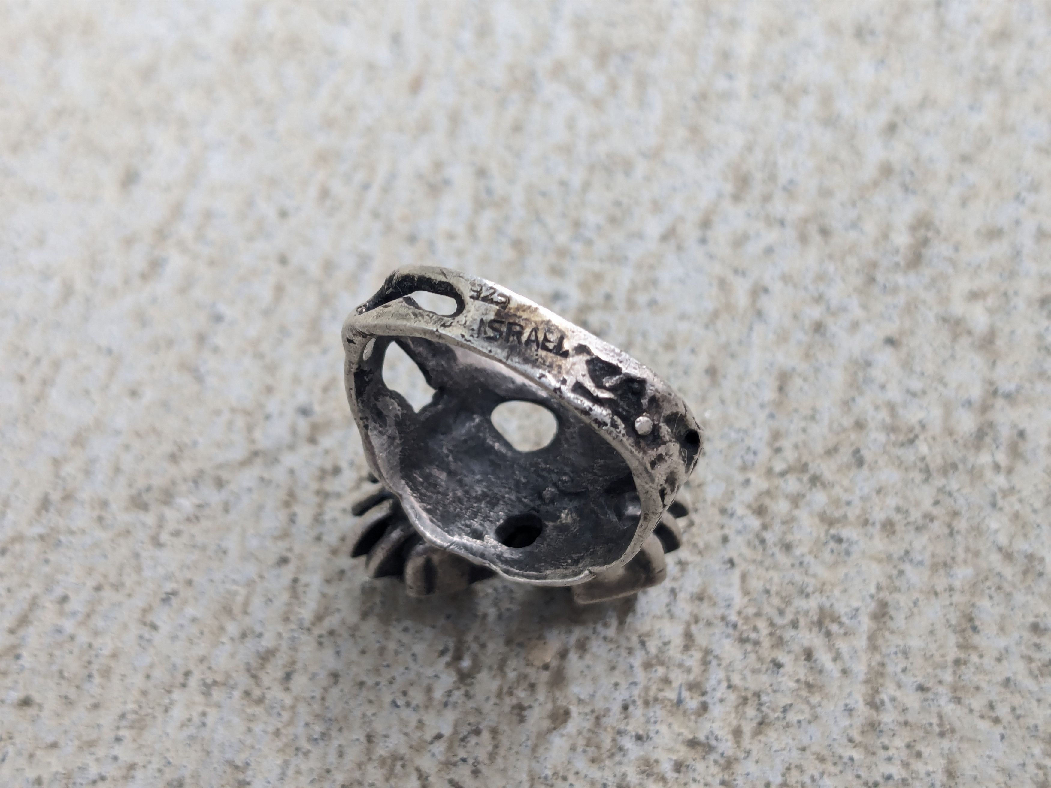 Other Vintage Sterling Silver Ring 7.25 Green Eilat Israel Brutal Size ONE SIZE - 7 Thumbnail