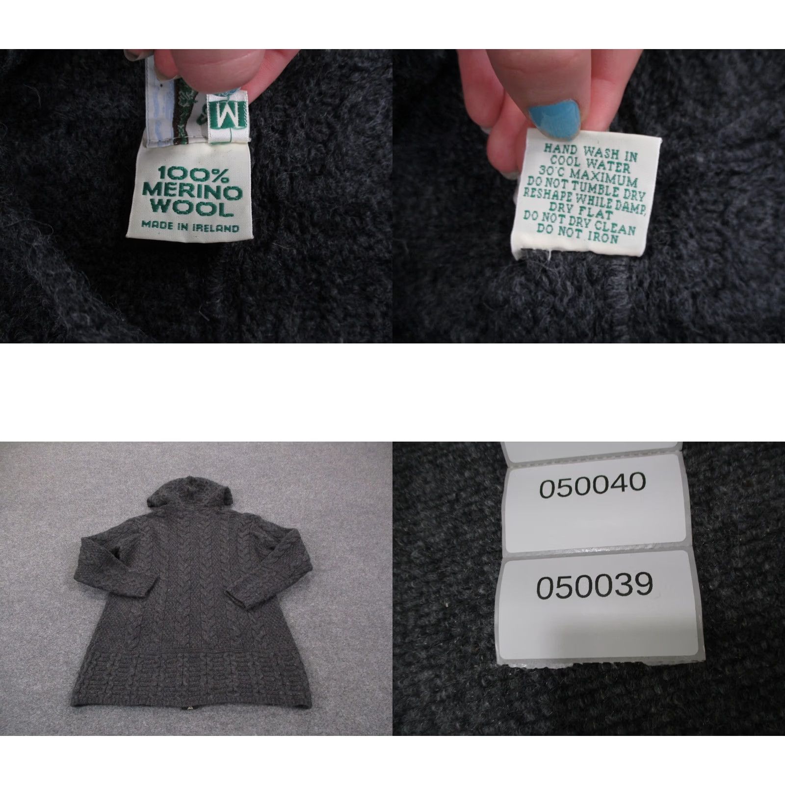 Vintage Aran Crafts Sweater Women M Gray Merino Wool Cable Knit Heavyweight Full Zip Mens Womens Size M / US 6-8 / IT 42-44 - 8 Thumbnail