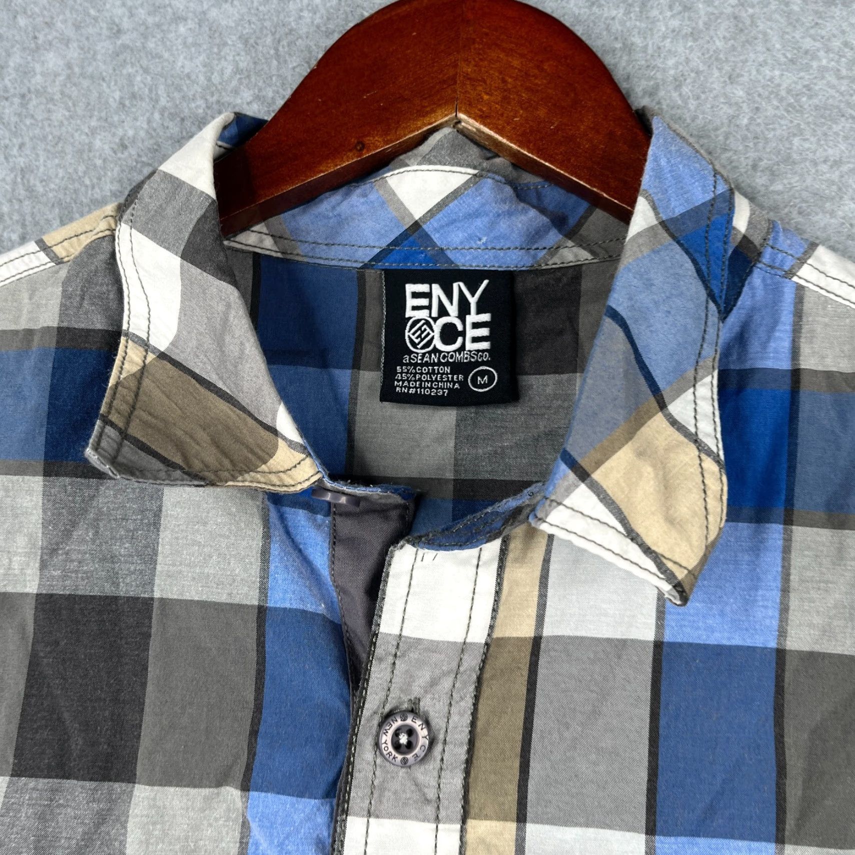 Enyce Enyce Shirt Button-Up Short Sleeve Men Medium Blue Black Check Pocket Button Up Casual Hip Hop Classic Vintage No Size US M / EU 48-50 / 2 - 3 Thumbnail