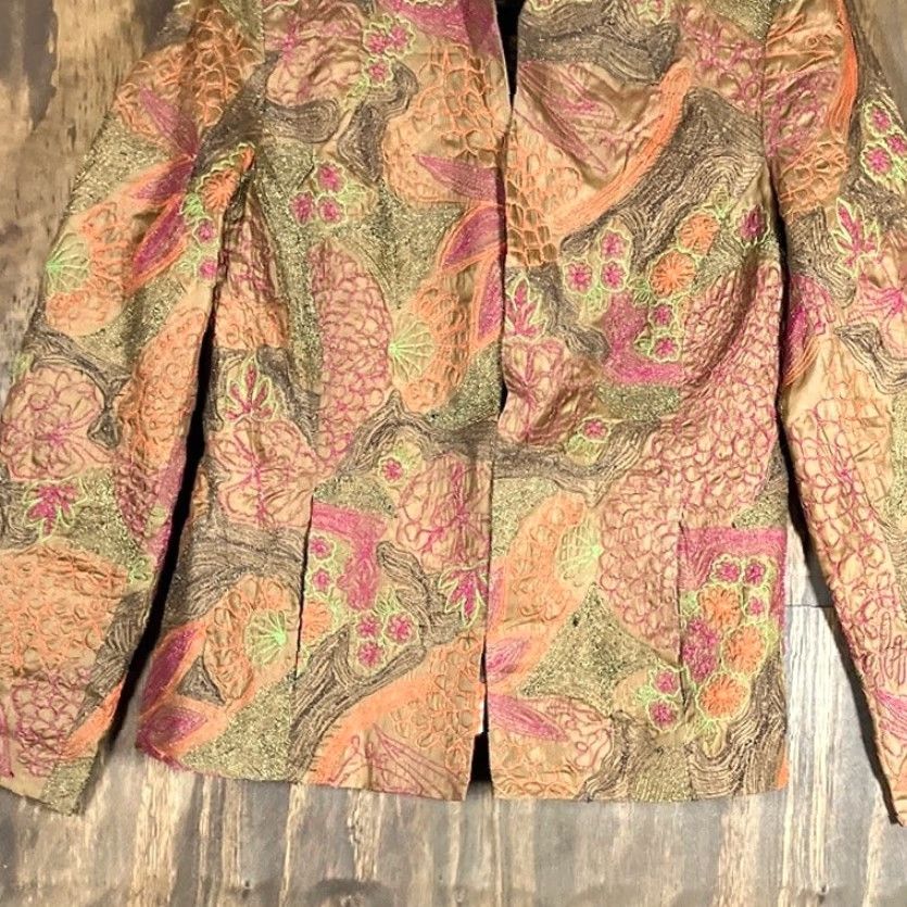 Vintage Chicos Jacket Orange Brown Floral Embroidered Hook & Eye Closure S Womens Mid-Length Regular Jacket Womens Size S / US 4 / IT 40 - 3 Thumbnail