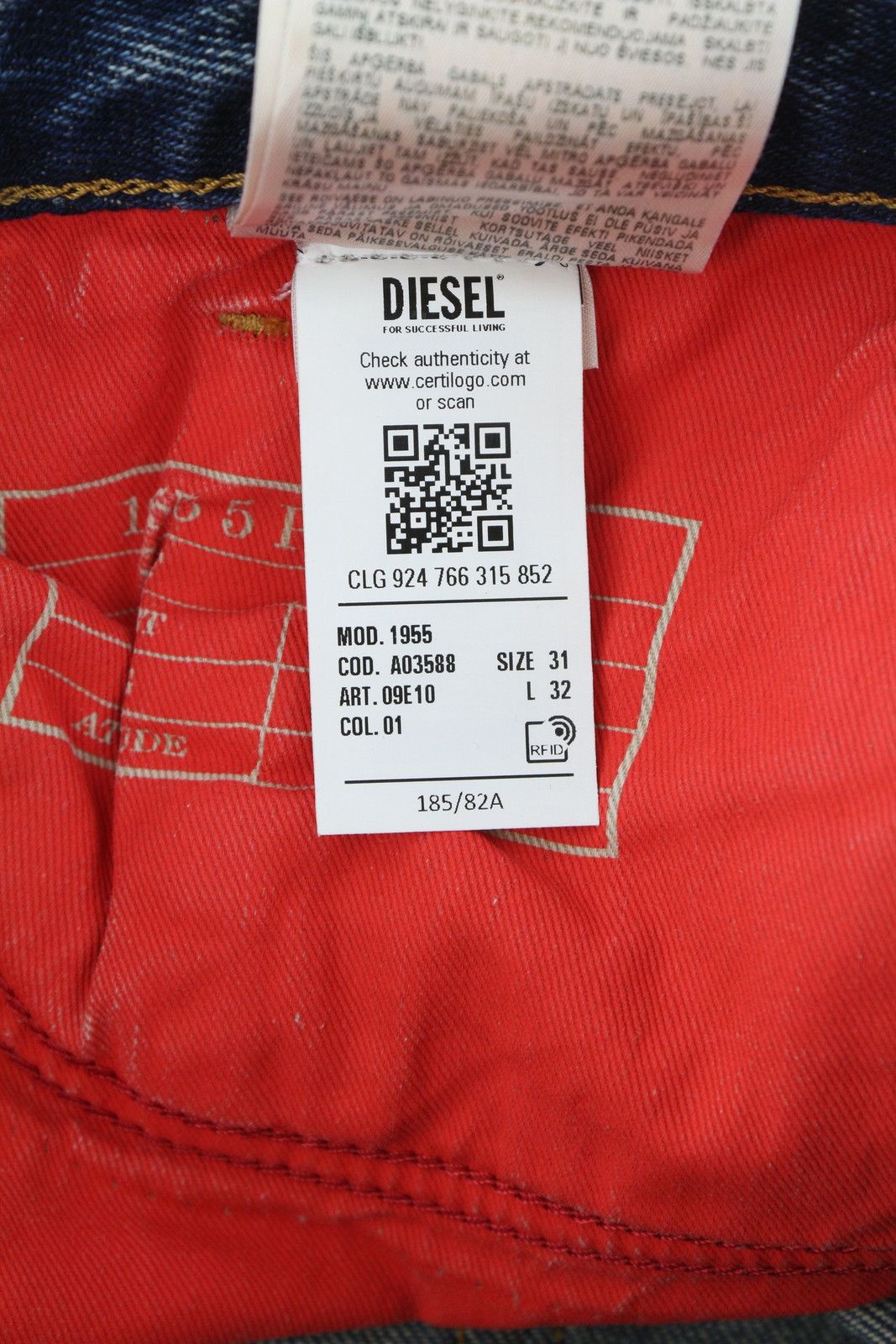 Diesel 1955 09E10 W31/L32 Blue Regular Straight Distress 85394 Size US 31 - 13 Thumbnail